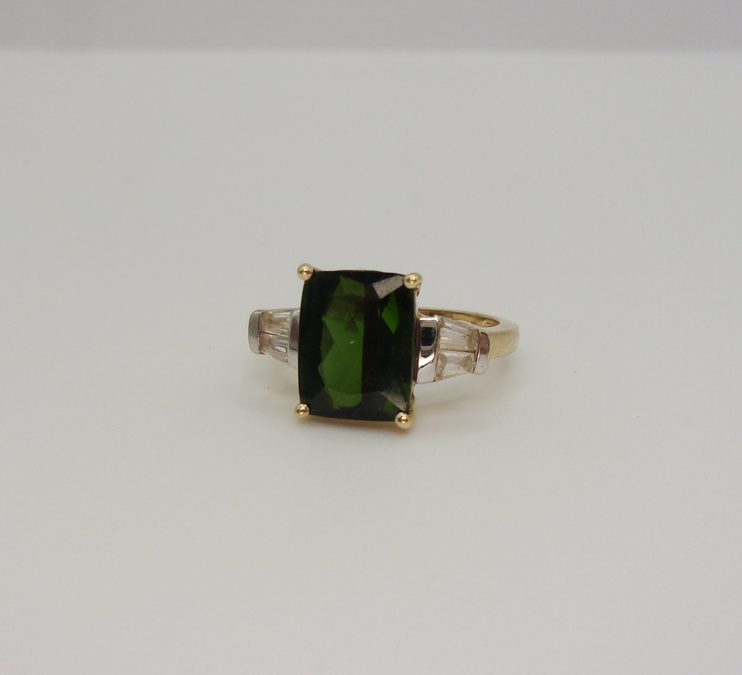 9ct Yellow Gold Russian Diopside & Sapphire Ring UK Size J+ US 5