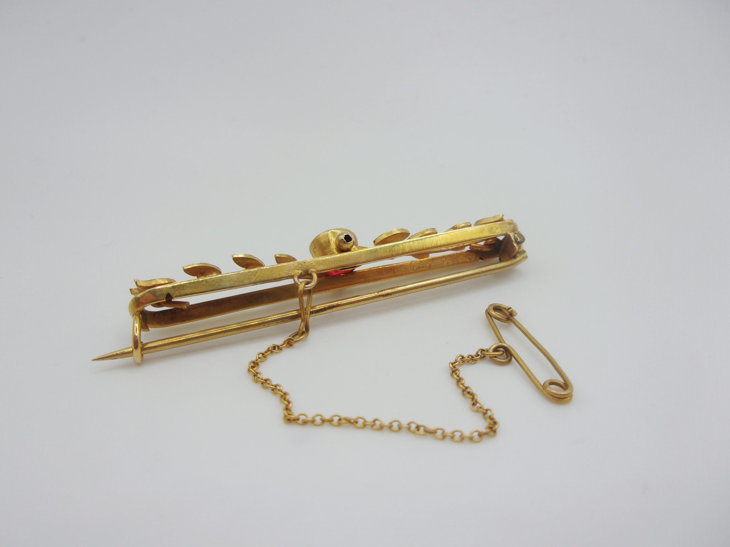 9ct Yellow Gold Pearl & Glass Bar Brooch - Image 5
