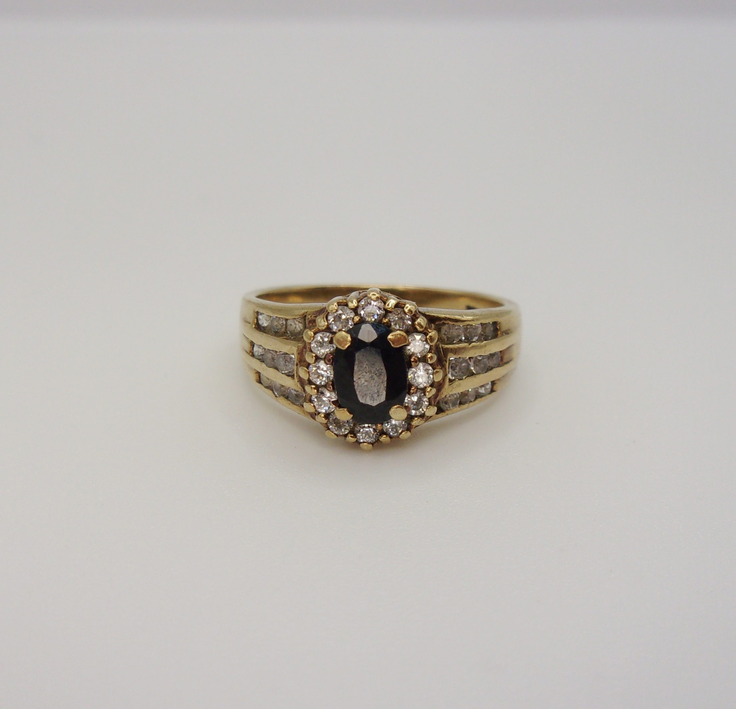 9ct Yellow Gold Sapphire & Cubic Zirconia Ring UK Size M US 6