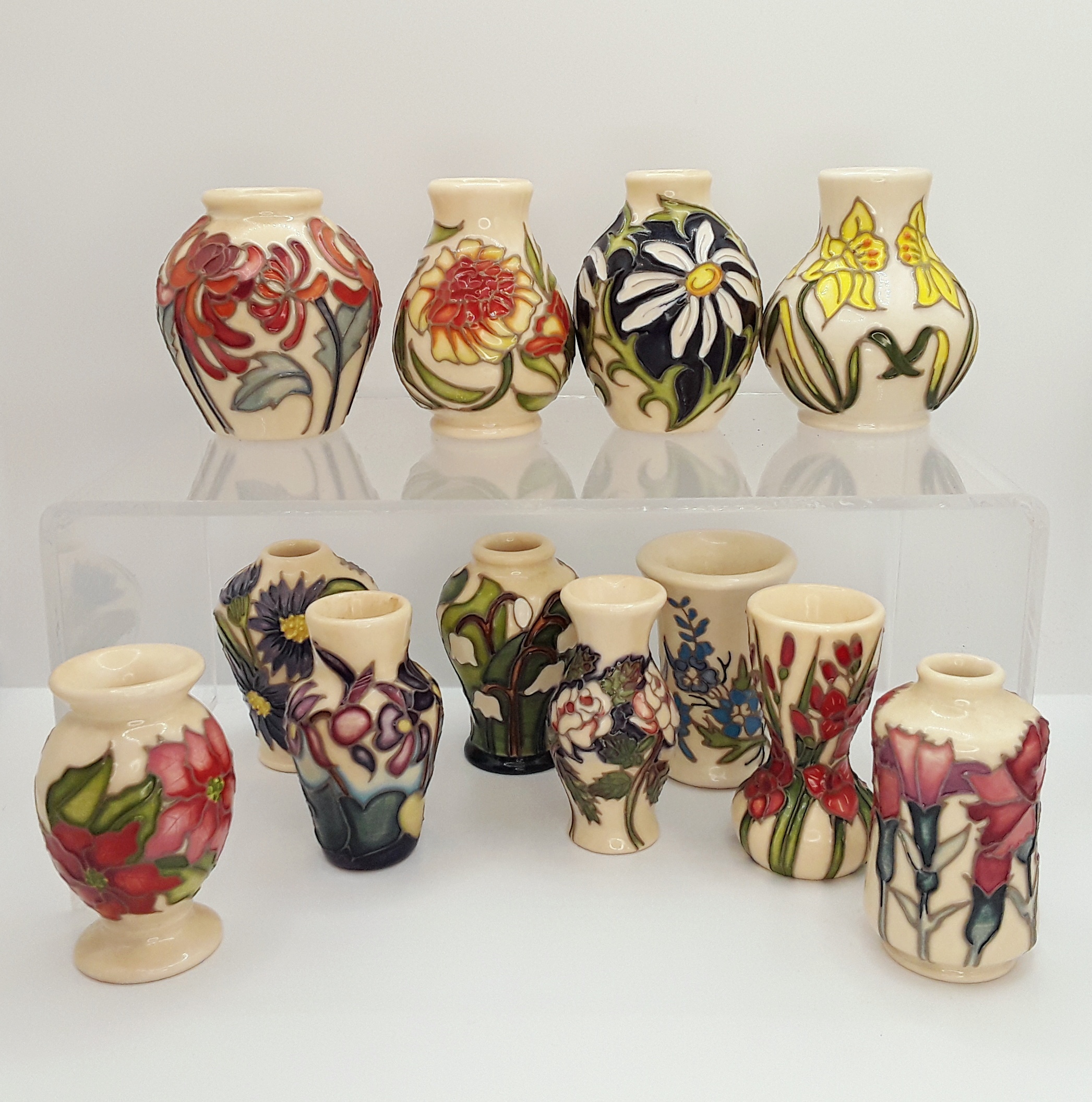 Complete Set of Moorcroft Miniature Floral Months of The Year Vases 2018