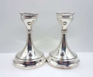 Pair Of Squat Sterling Silver Candlesticks – Birmingham 1920