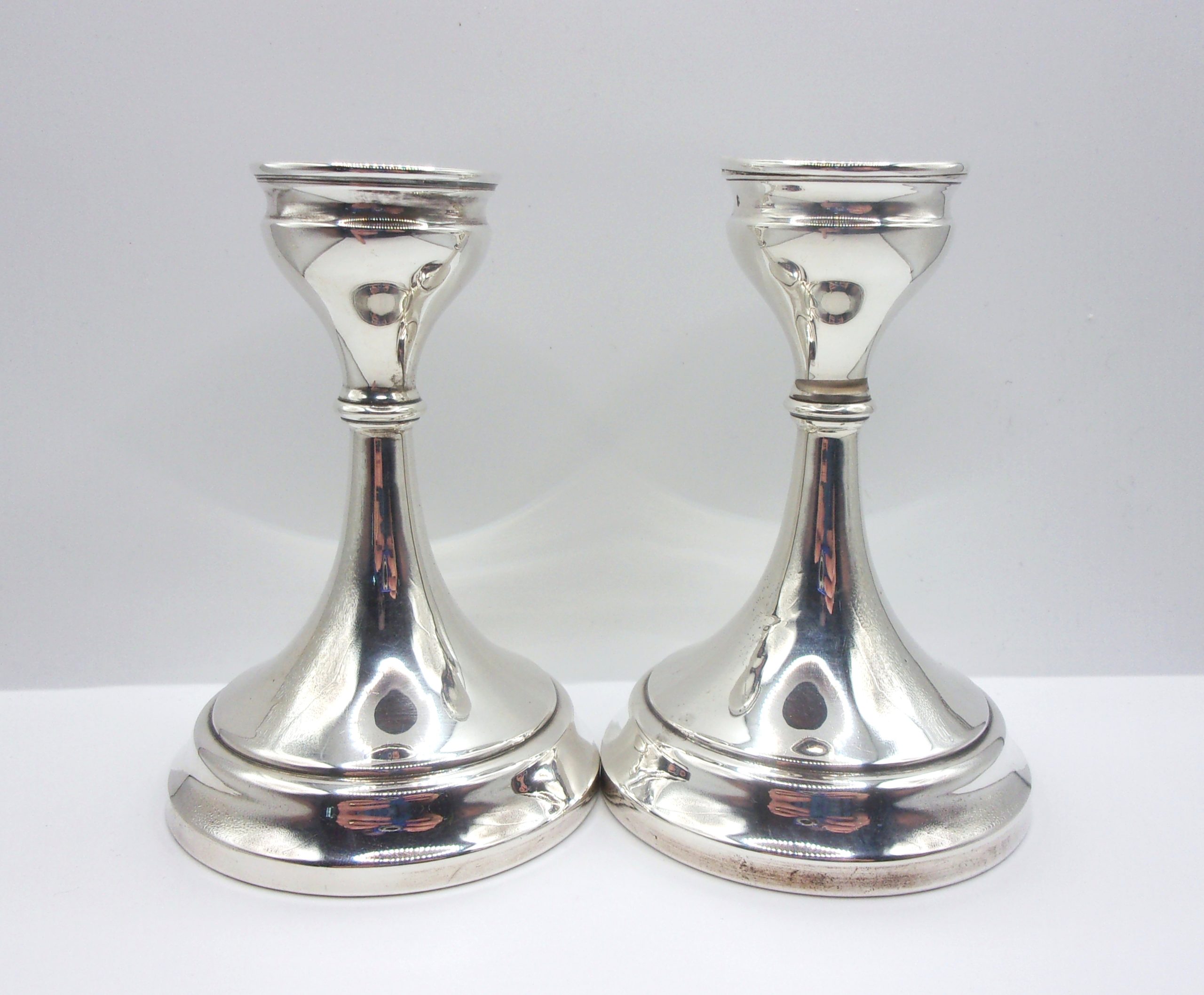 Pair Of Squat Sterling Silver Candlesticks – Birmingham 1920