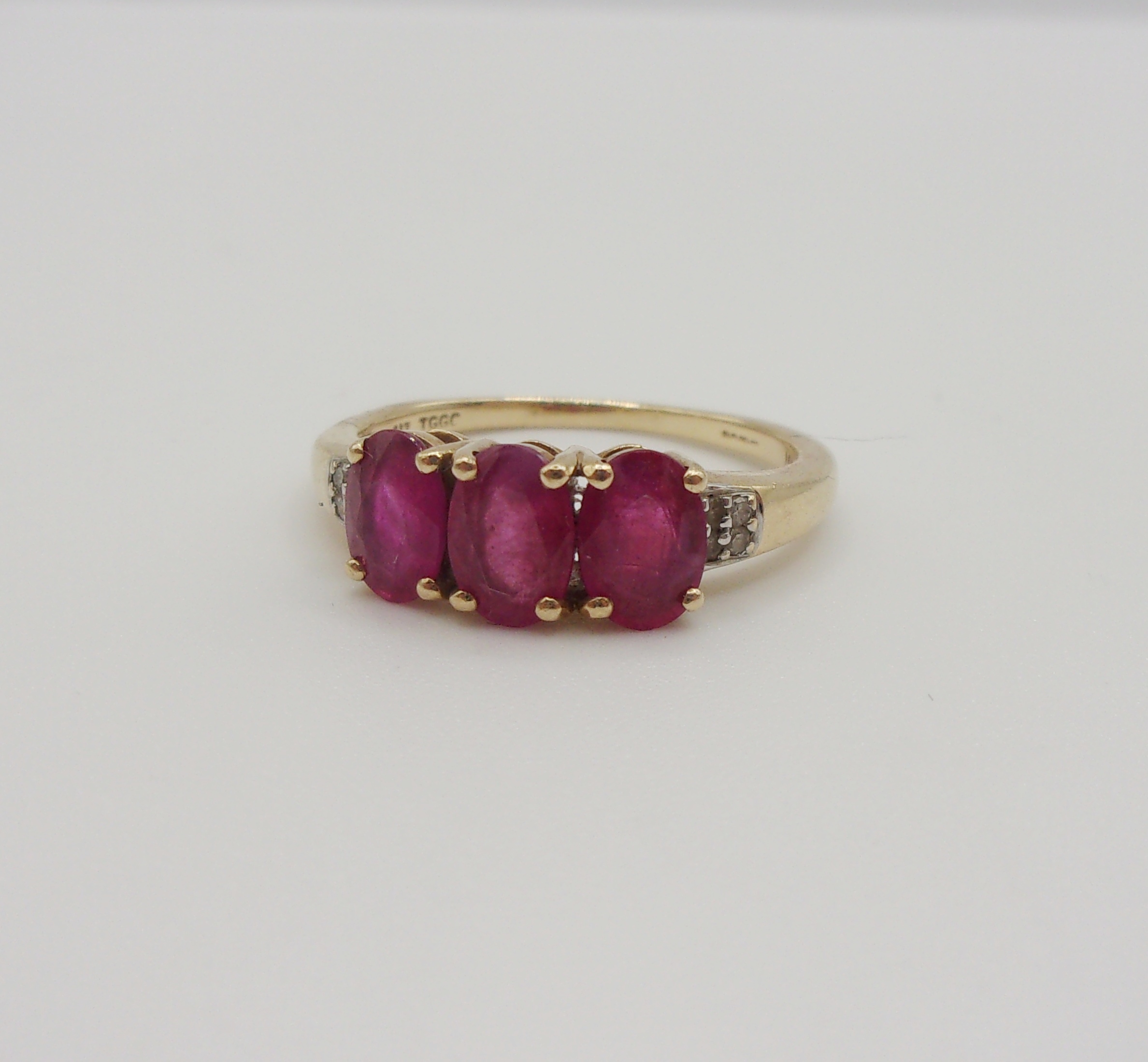 9ct Yellow Gold Ruby & Diamond Ring UK Size J+ US 5
