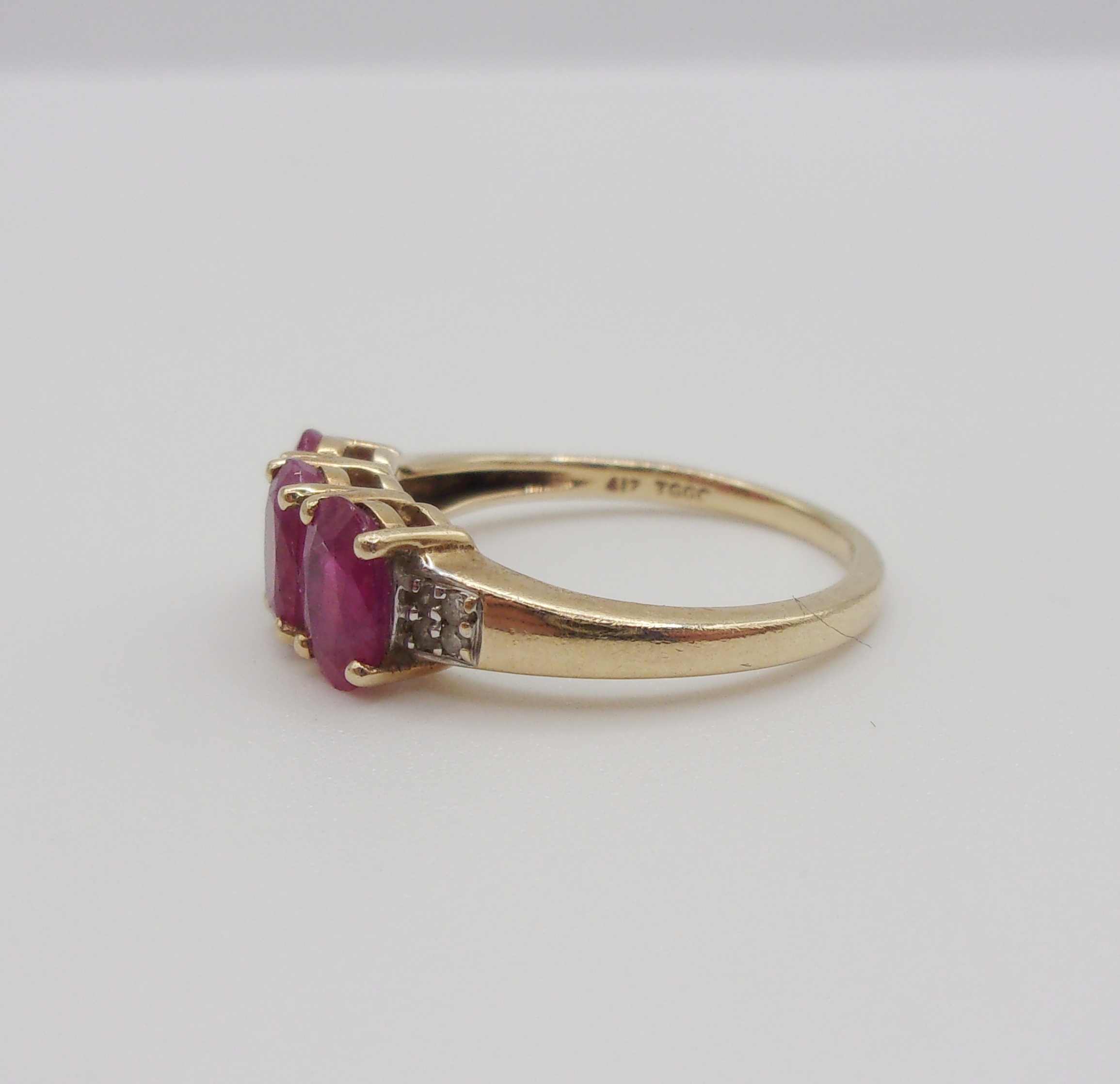 9ct Yellow Gold Ruby & Diamond Ring UK Size J+ US 5 - Image 2