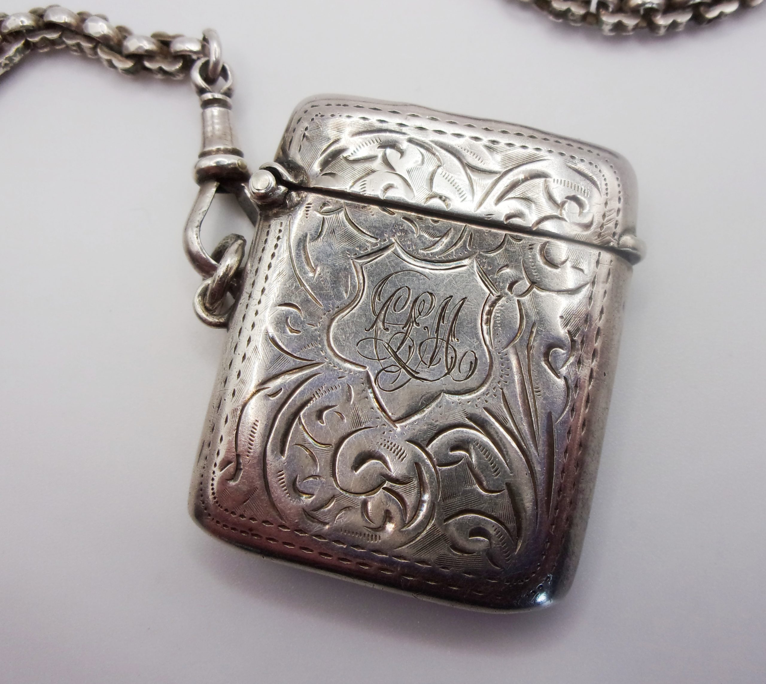 Sterling Silver Double Albert Watch Chain With 1902 Birmingham Vesta Case - Image 2