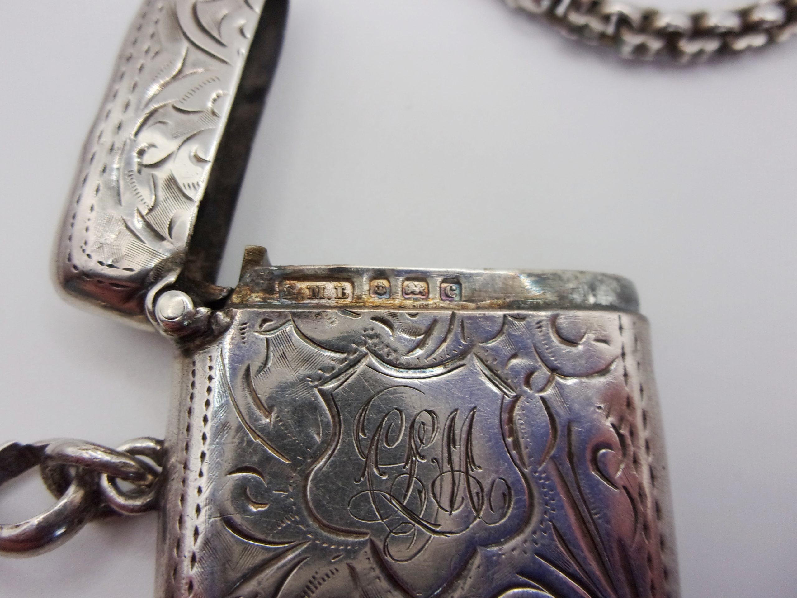 Sterling Silver Double Albert Watch Chain With 1902 Birmingham Vesta Case - Image 3