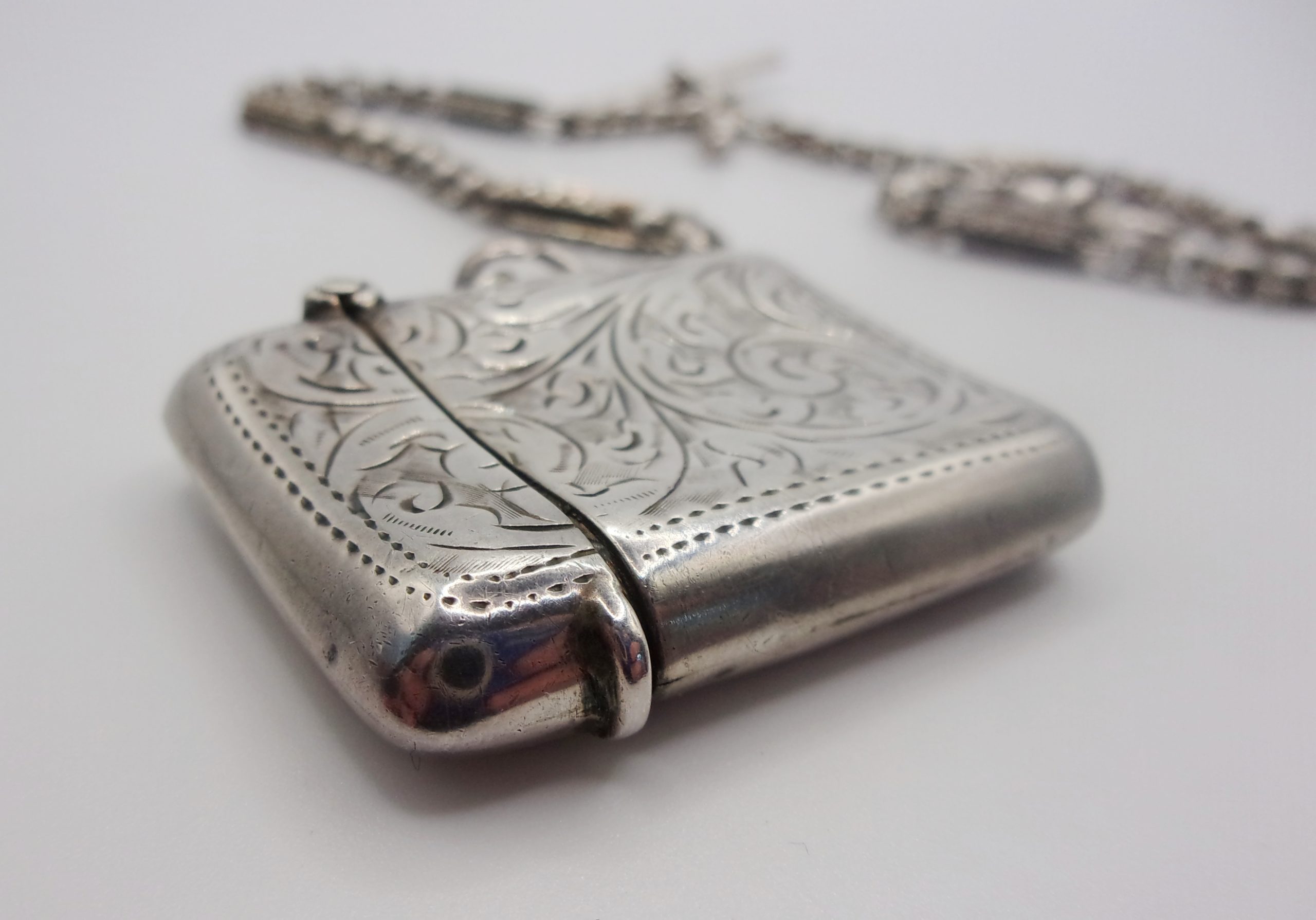 Sterling Silver Double Albert Watch Chain With 1902 Birmingham Vesta Case - Image 4