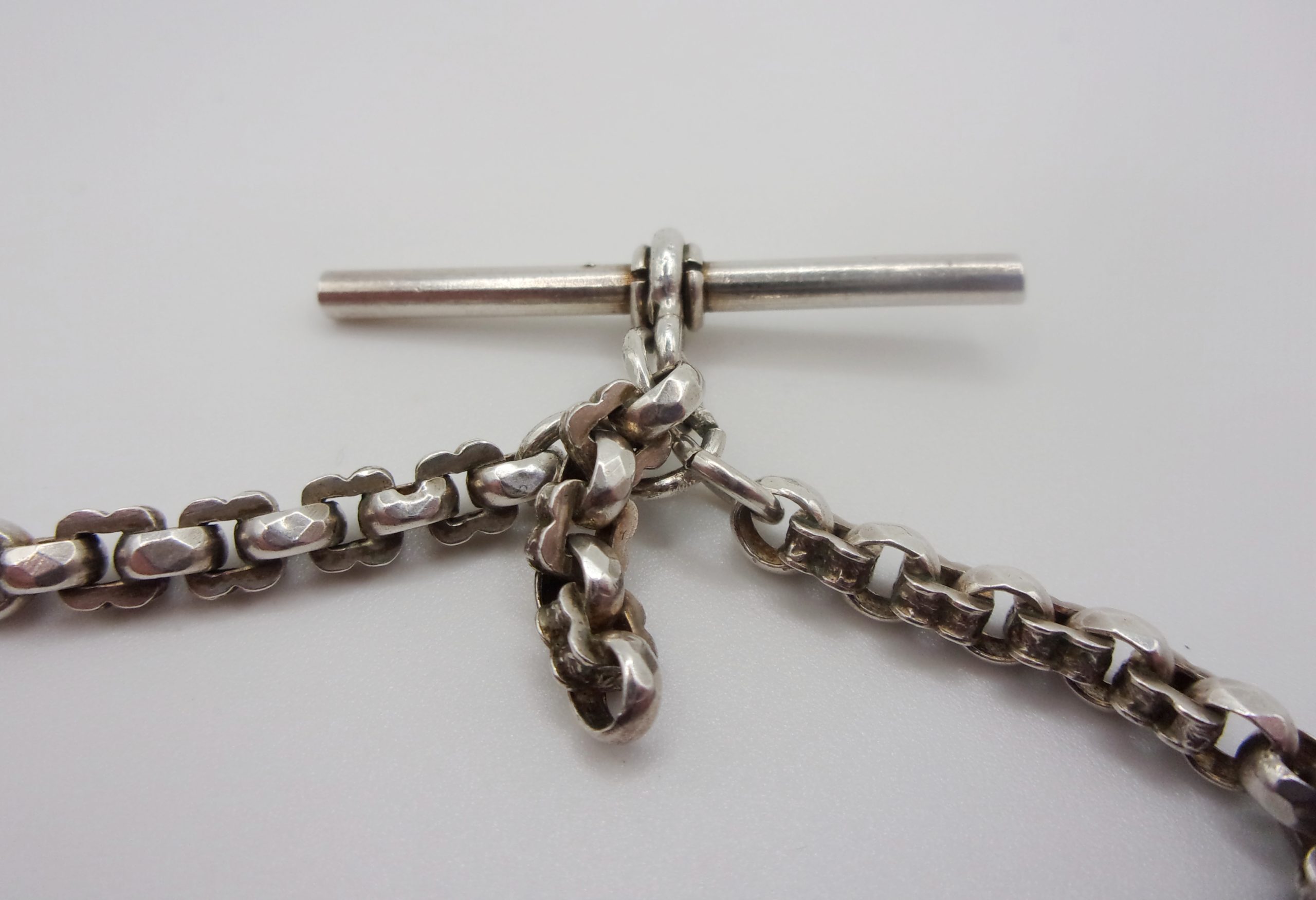 Sterling Silver Double Albert Watch Chain With 1902 Birmingham Vesta Case - Image 8