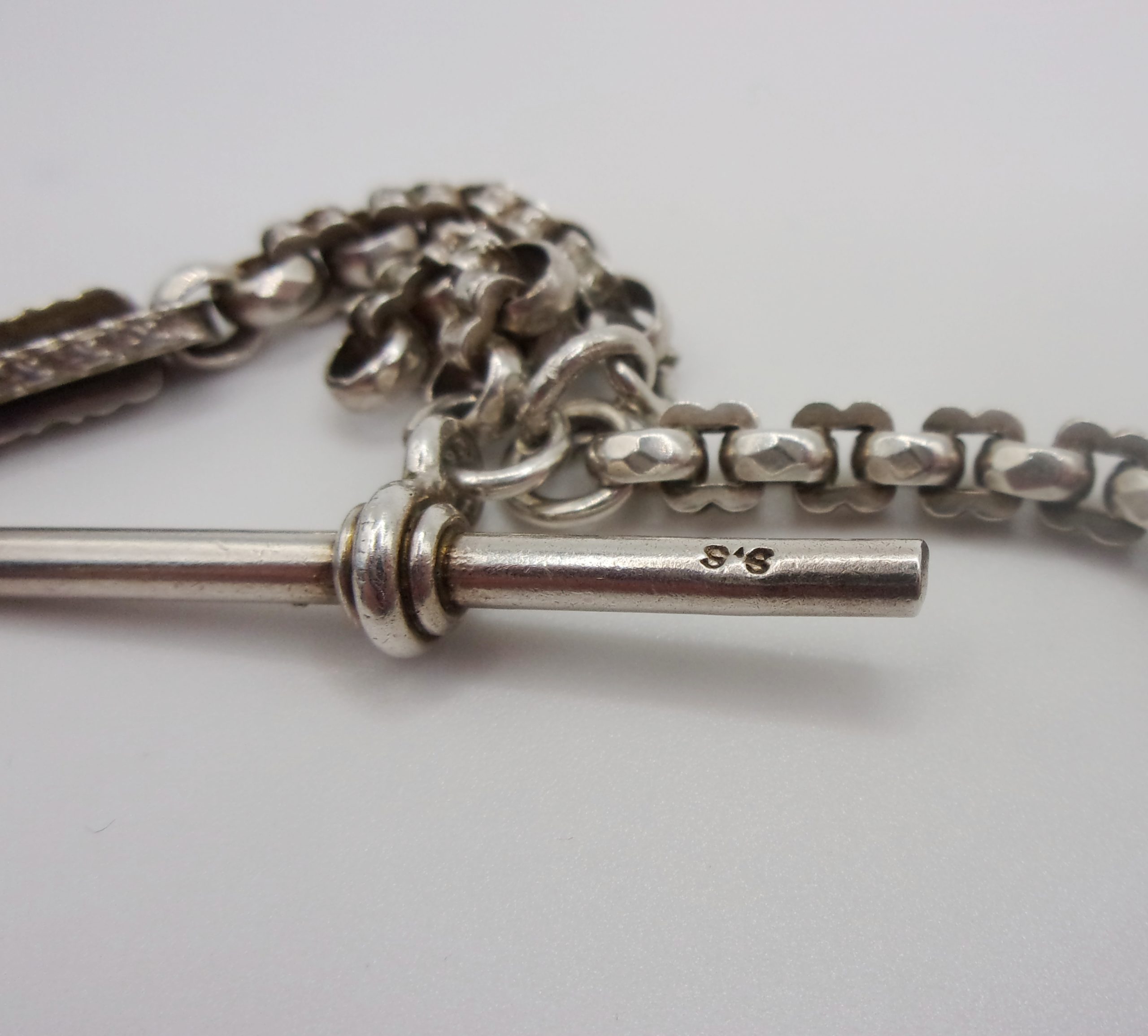 Sterling Silver Double Albert Watch Chain With 1902 Birmingham Vesta Case - Image 9