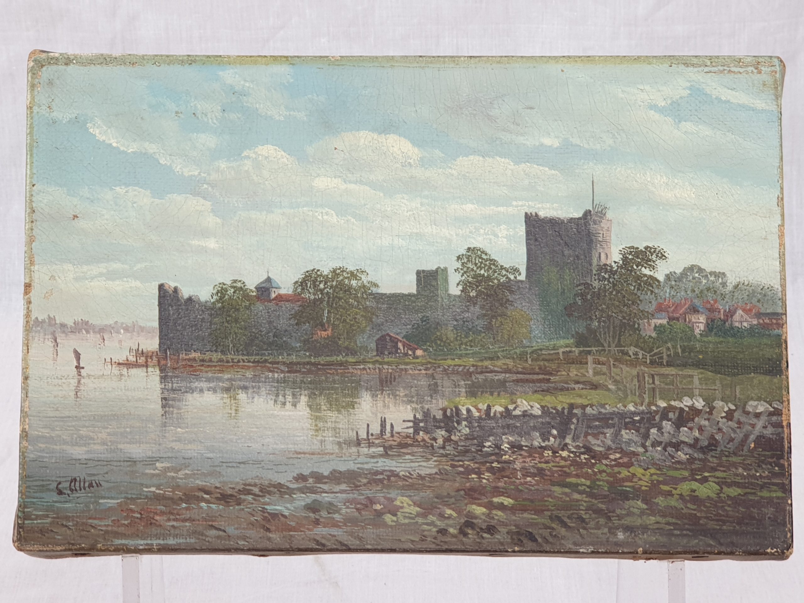 Pair Of Circa 1880 Oil Paintings By C Allan Of Porchester Castle And Portsmouth Harbour - Image 8