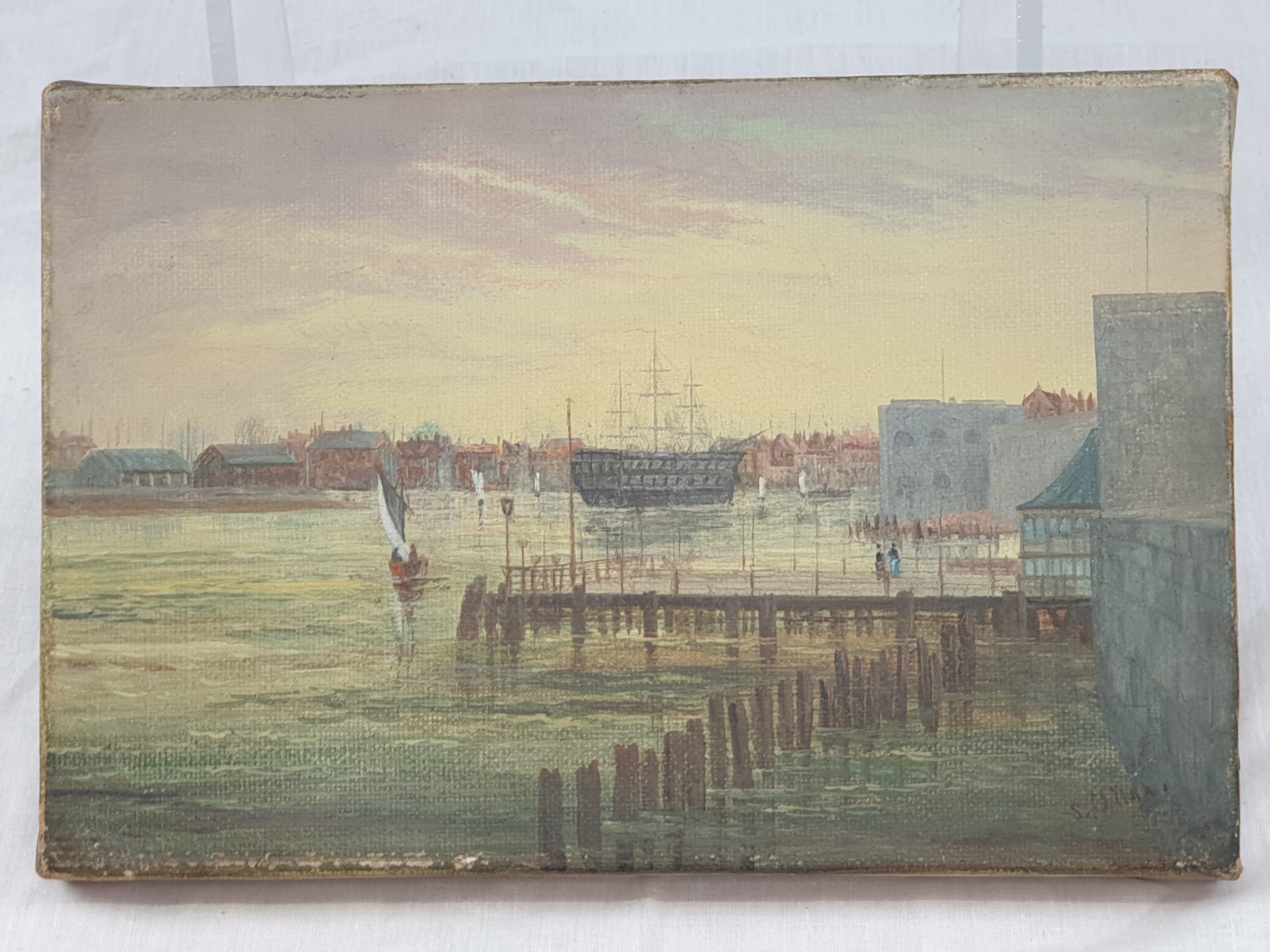 Pair Of Circa 1880 Oil Paintings By C Allan Of Porchester Castle And Portsmouth Harbour - Image 2