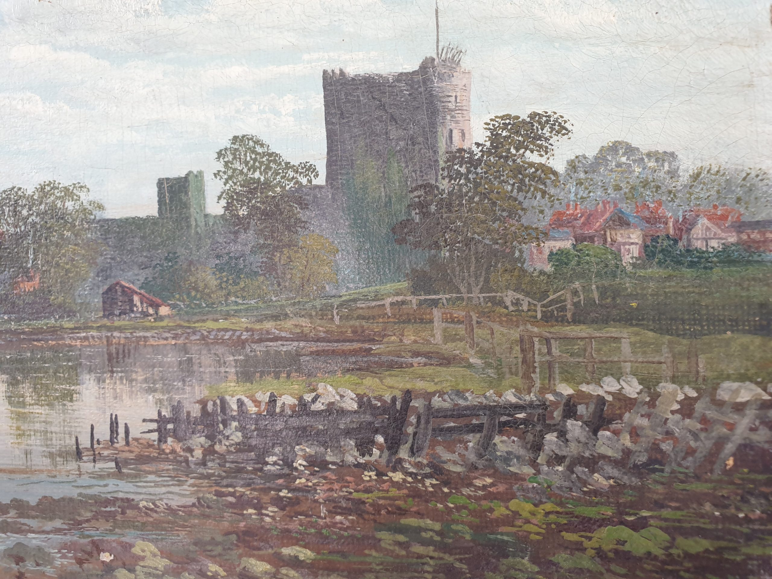 Pair Of Circa 1880 Oil Paintings By C Allan Of Porchester Castle And Portsmouth Harbour - Image 7