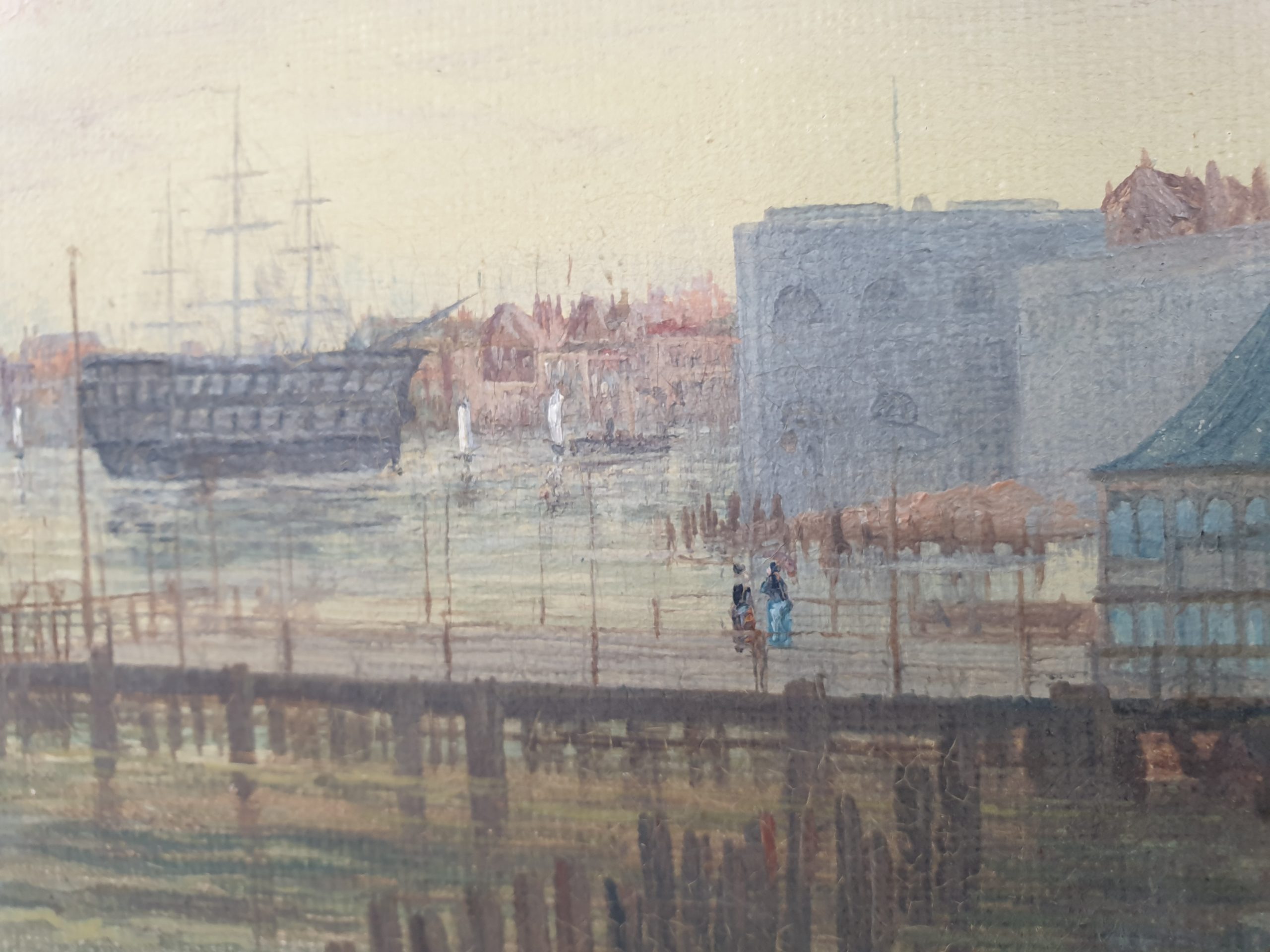 Pair Of Circa 1880 Oil Paintings By C Allan Of Porchester Castle And Portsmouth Harbour - Image 3