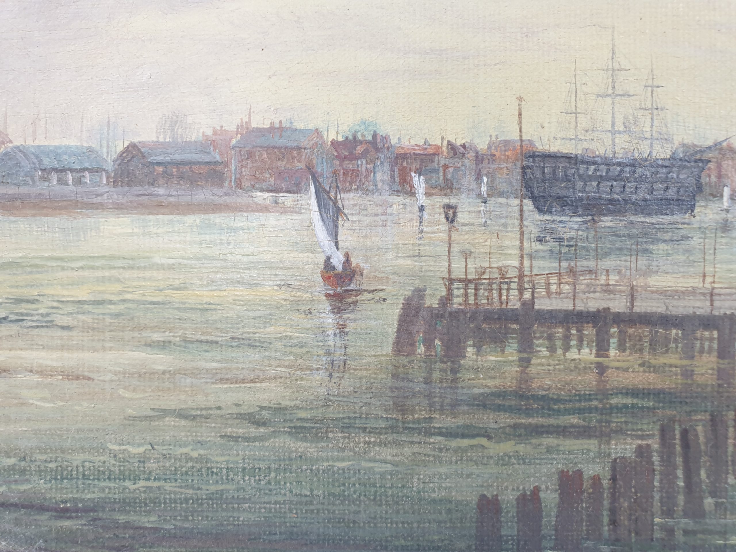 Pair Of Circa 1880 Oil Paintings By C Allan Of Porchester Castle And Portsmouth Harbour - Image 4