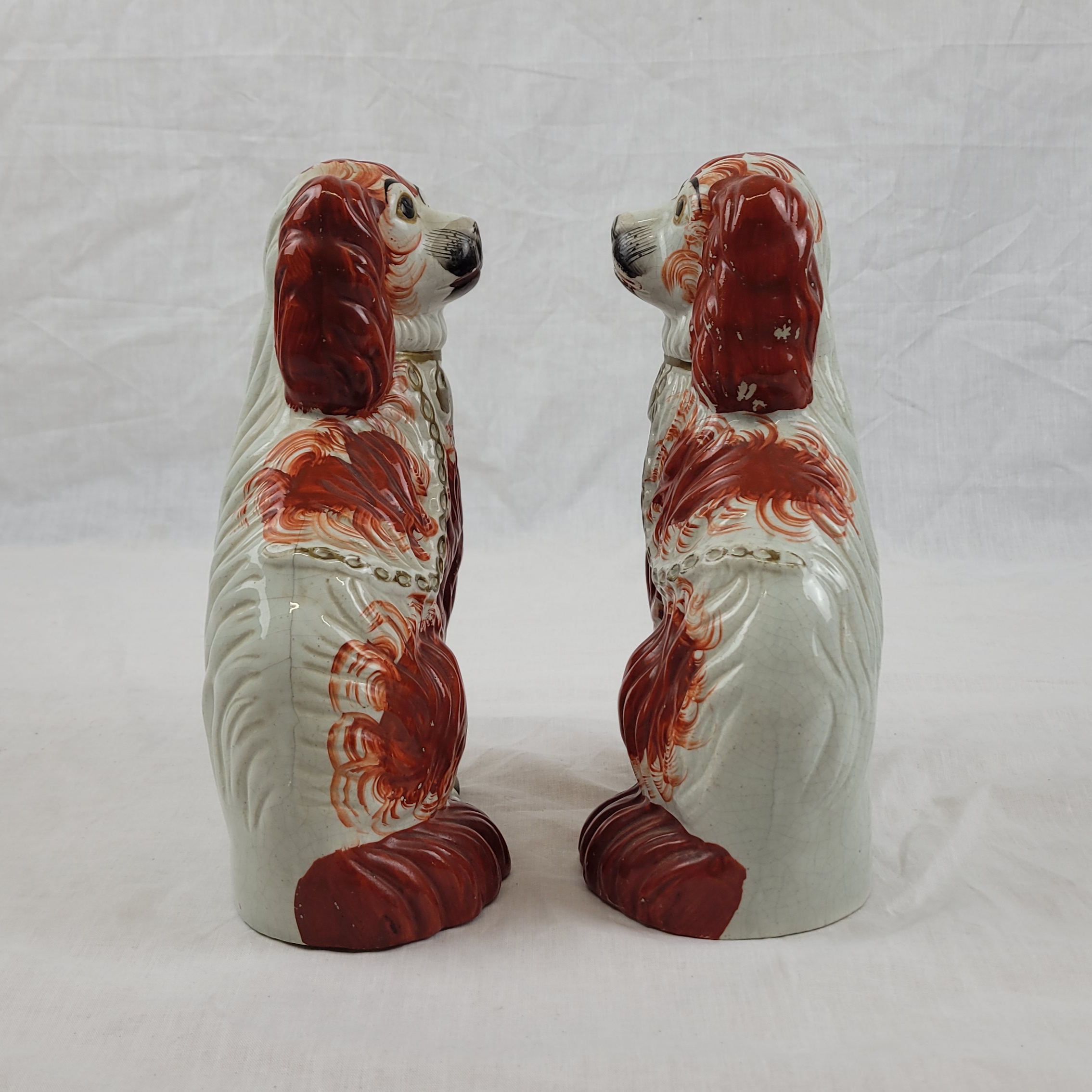 Pair Of Victorian Staffordshire Cream And Tan Fireside Dogs - Image 2