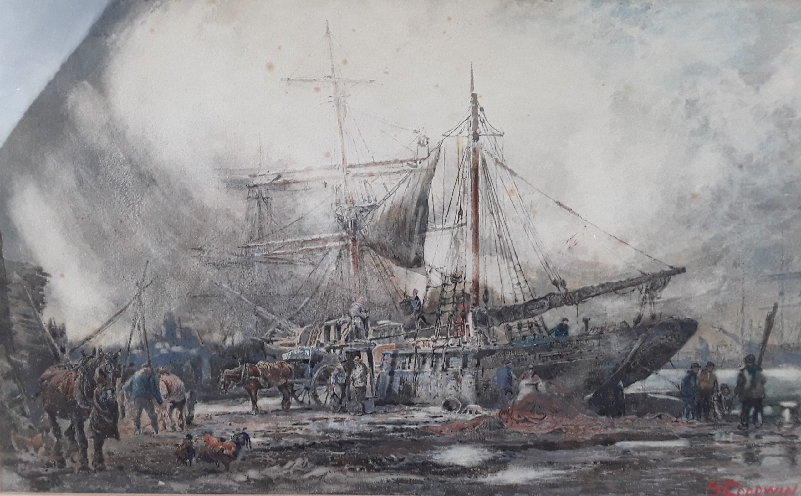 Sidney Goodwin 1867 1944 Unloading The Cargo At Dusk Watercolour - Image 2