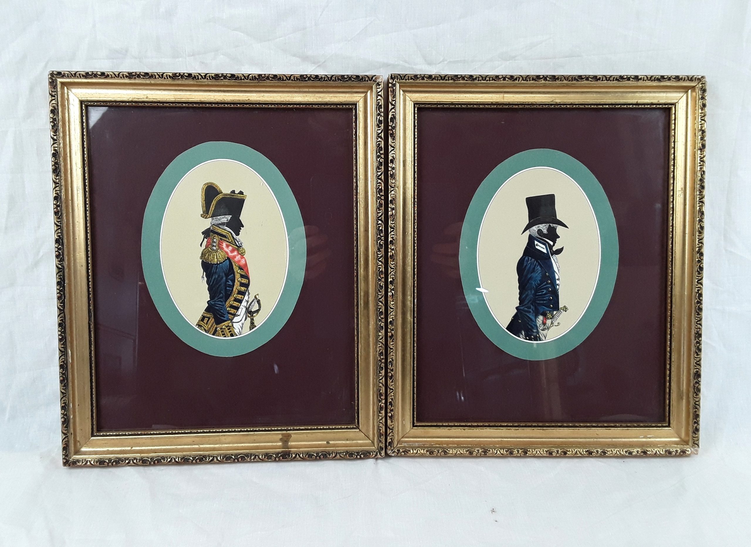 Two Oval Silhouette Portraits Of Gentlemen In Naval Dress