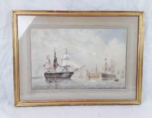 William Edward Atkins 1842-1910 Watercolour Of Portsmouth Harbour