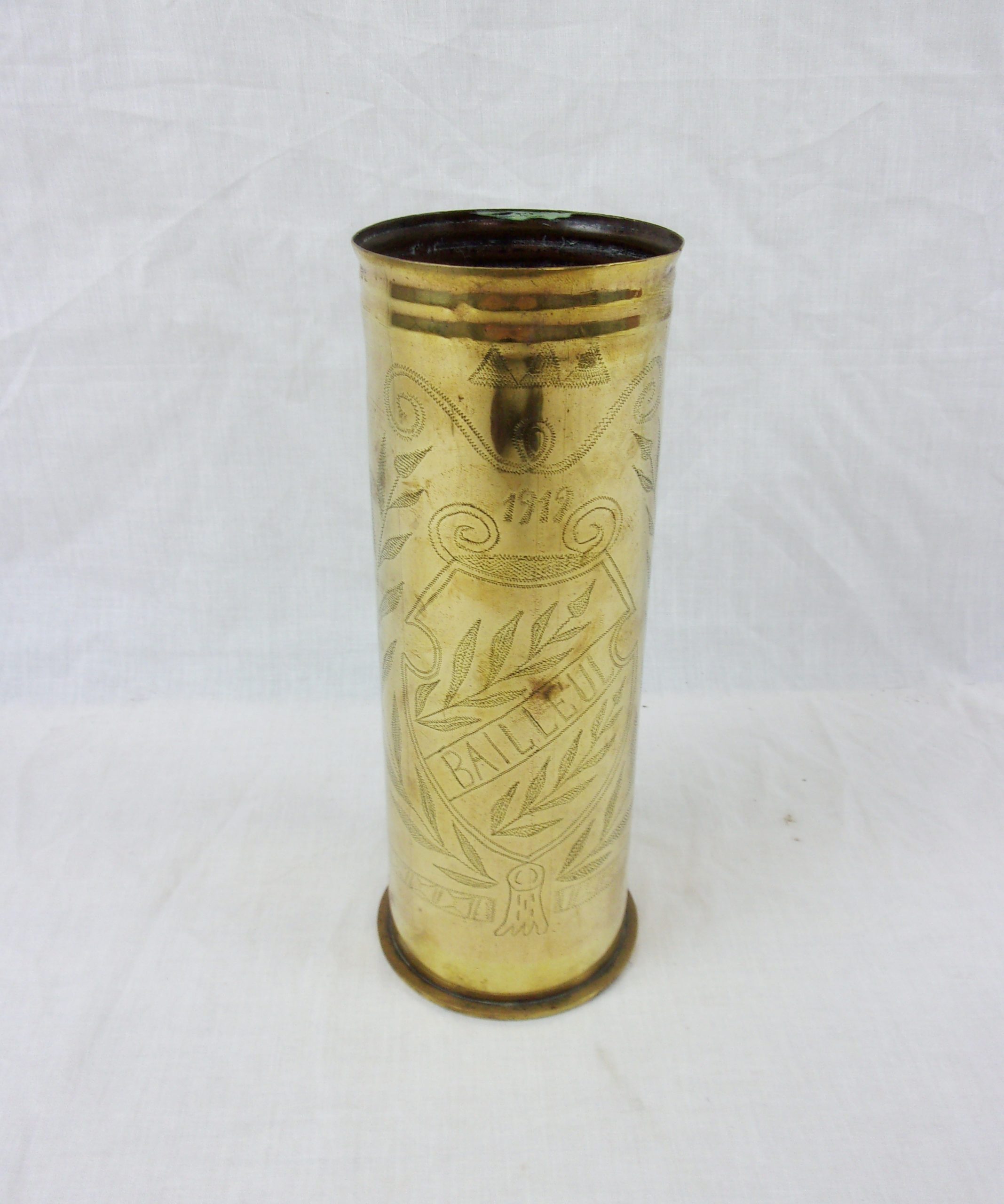 WW1 1917 Western Front Bailleul 6 Pounder Trench Art Shell Case
