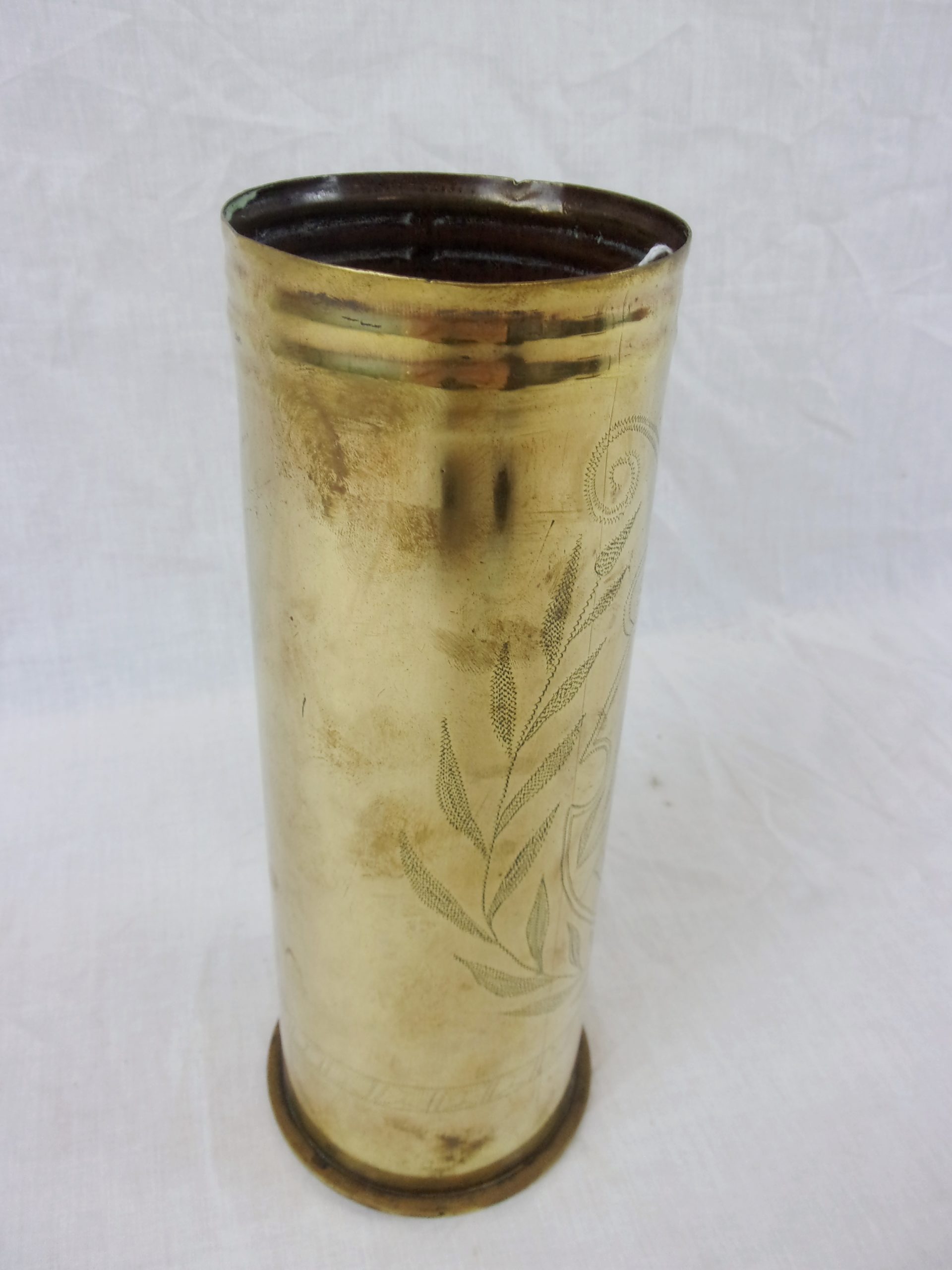 WW1 1917 Western Front Bailleul 6 Pounder Trench Art Shell Case - Image 9
