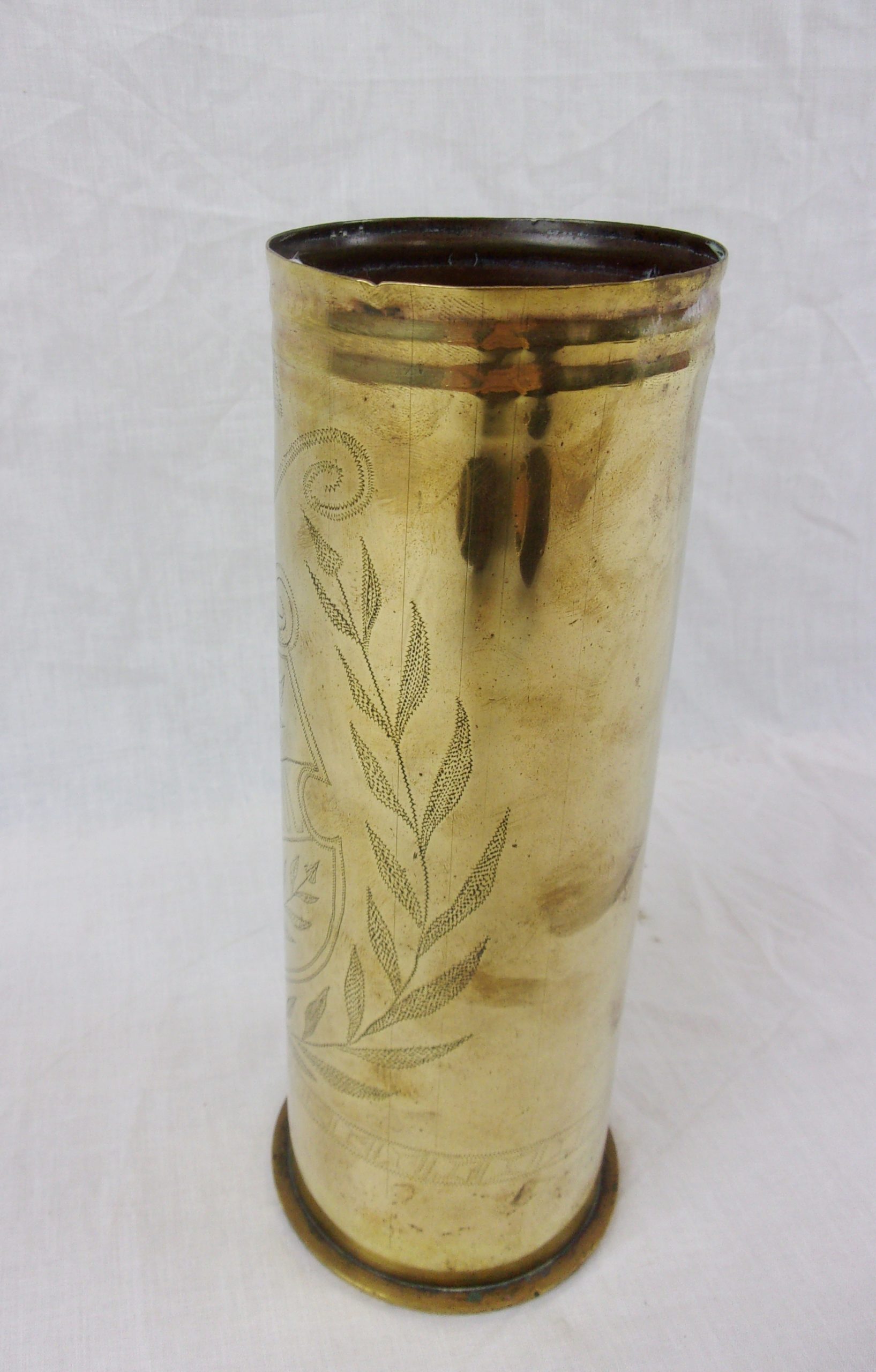 WW1 1917 Western Front Bailleul 6 Pounder Trench Art Shell Case - Image 8