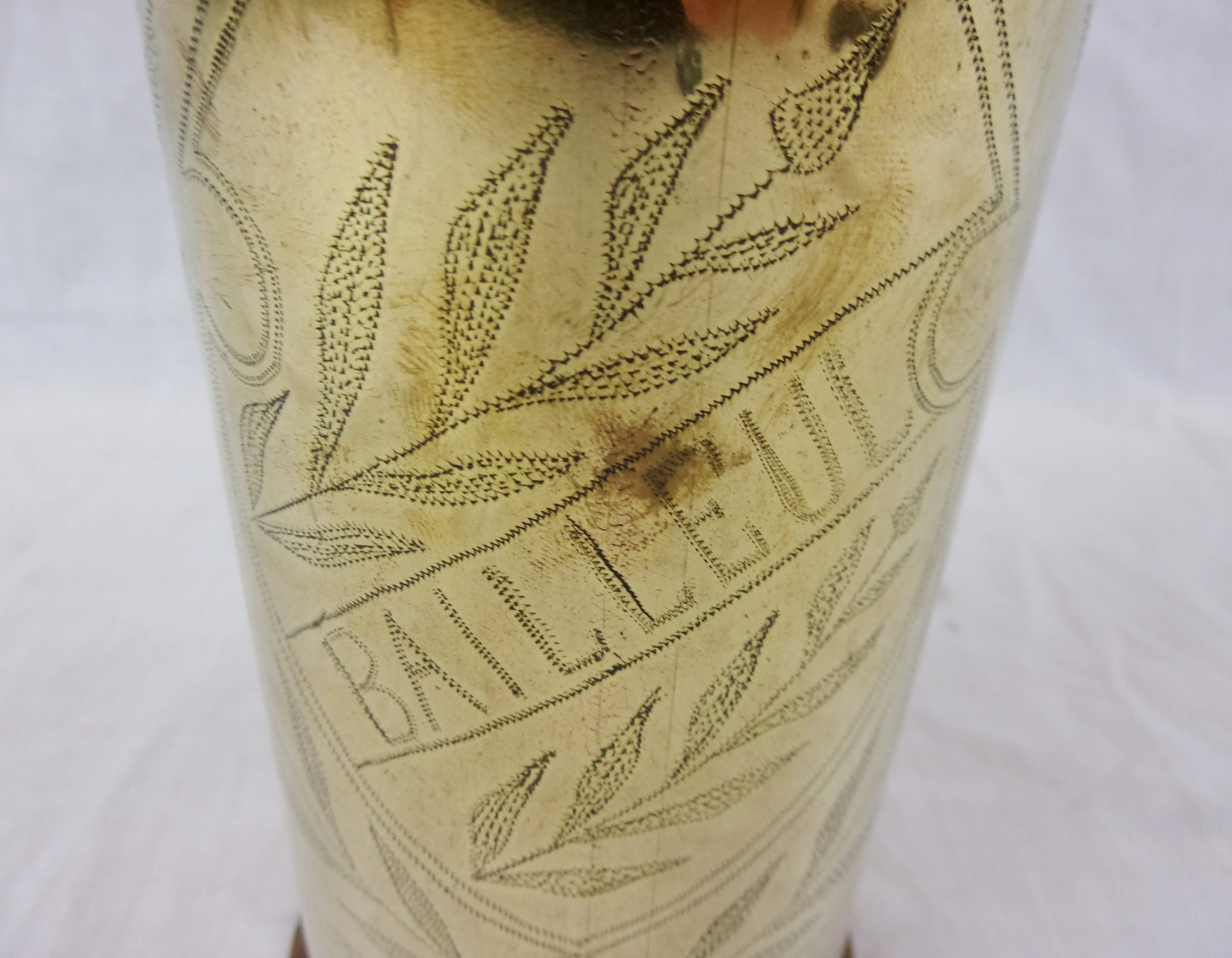 WW1 1917 Western Front Bailleul 6 Pounder Trench Art Shell Case - Image 6