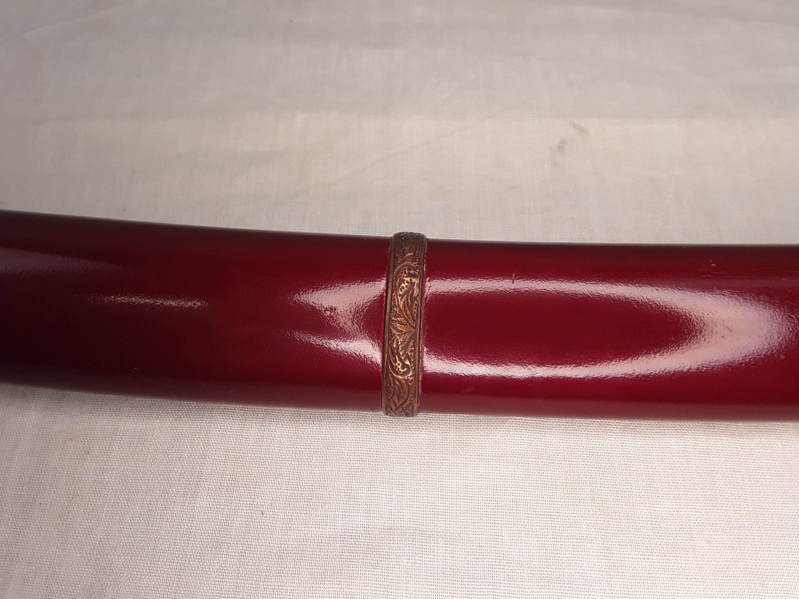 18th Century Signed Shinto Wakizashi Sword In Red Lacquered Scabbard With Kozuka - Image 6