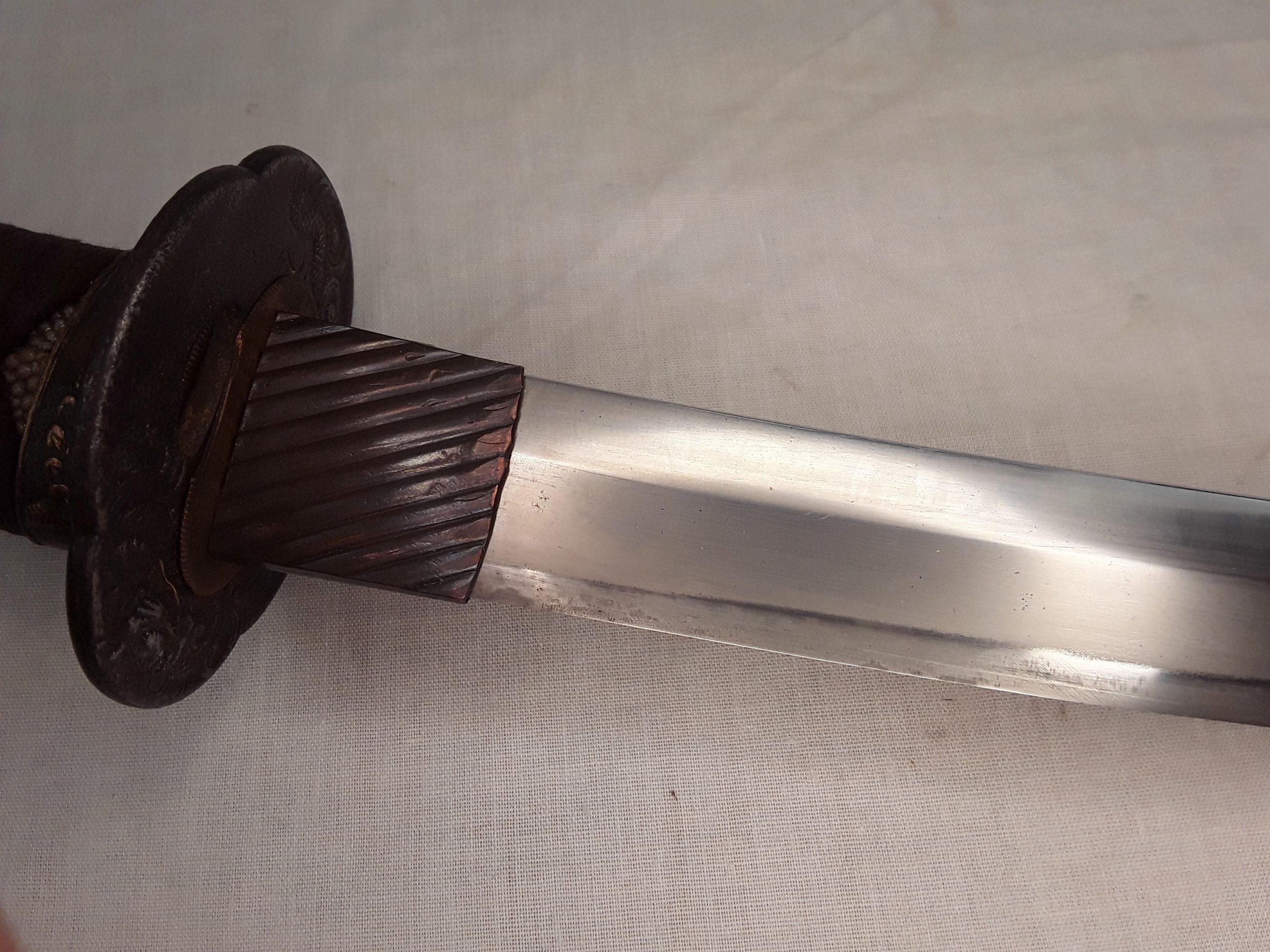 18th Century Signed Shinto Wakizashi Sword In Red Lacquered Scabbard With Kozuka - Image 26