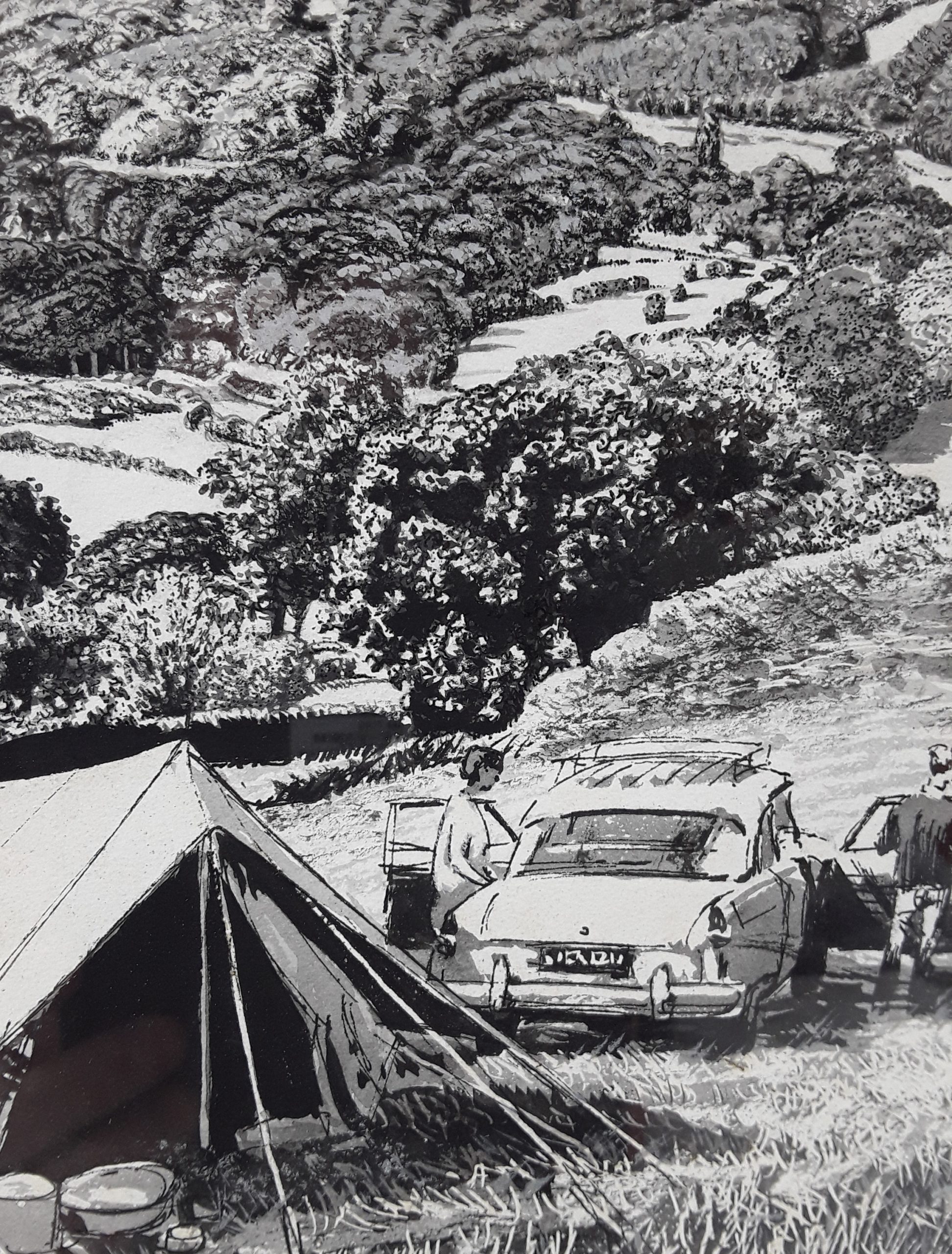 Framed Ink & Watercolour Illustration Of Campers by W. Savage c1960's - Image 3