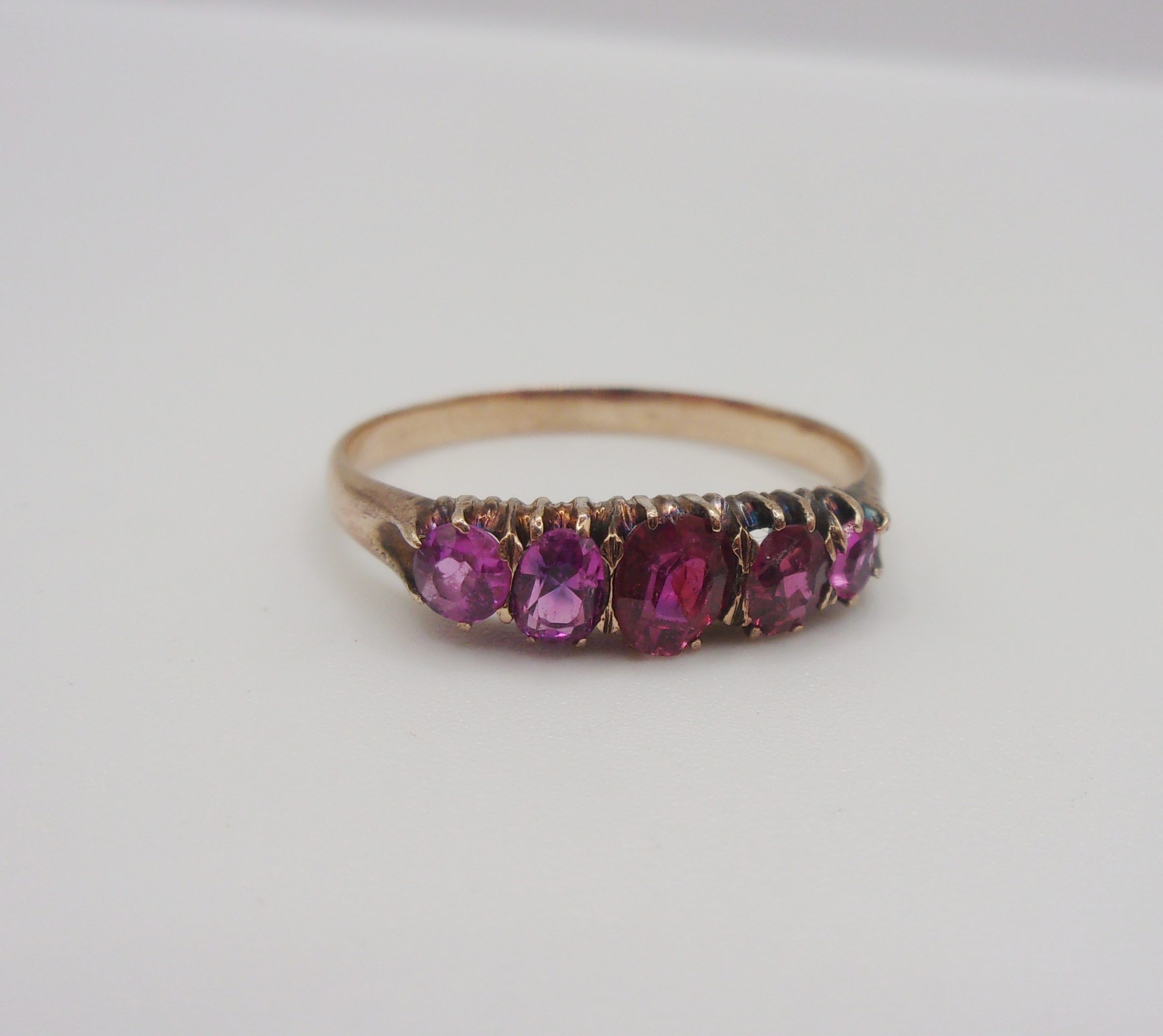 9ct Rose Gold Five Stone Ruby Ring UK Size P+ US 7 ¾