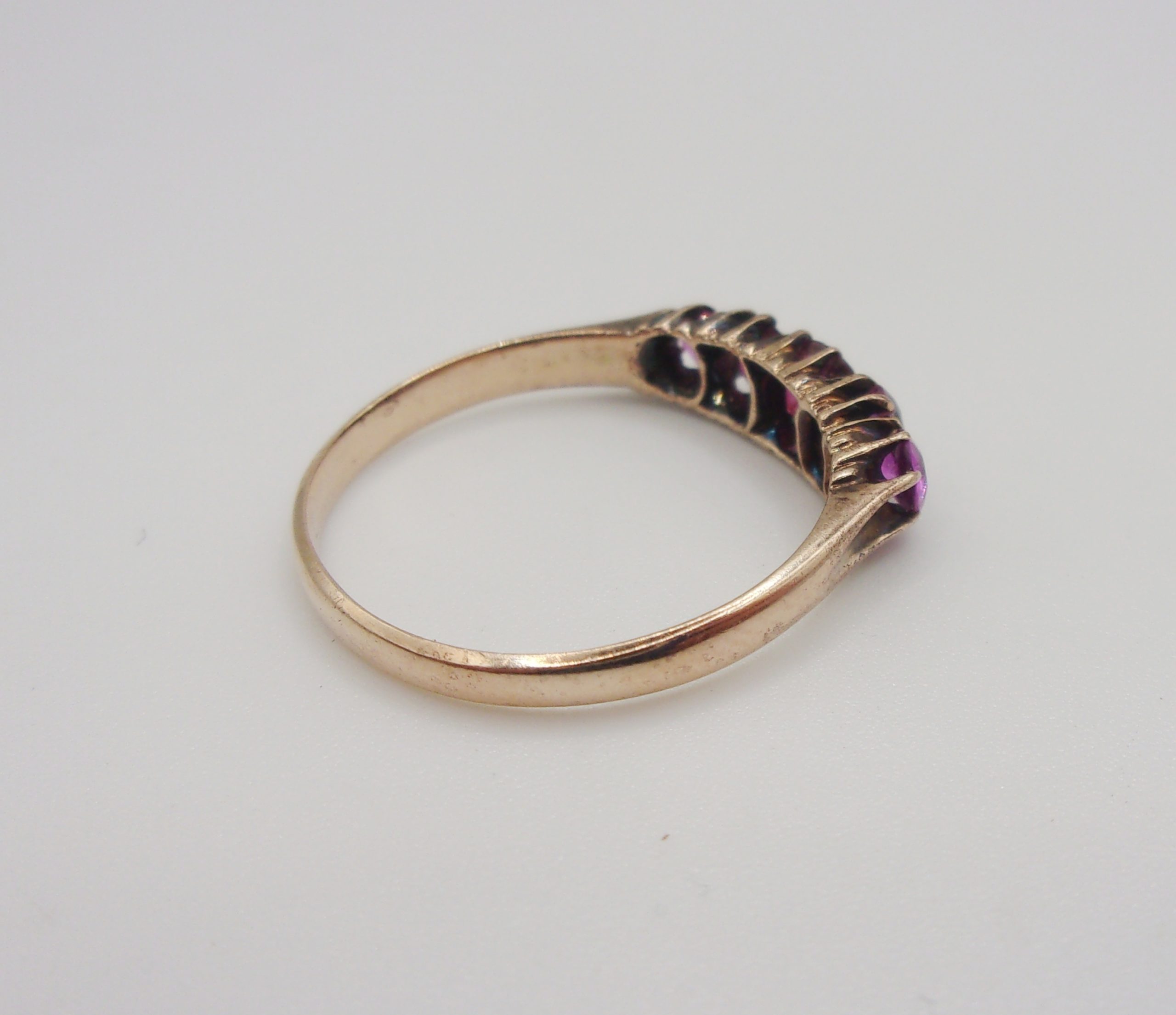 9ct Rose Gold Five Stone Ruby Ring UK Size P+ US 7 ¾ - Image 3