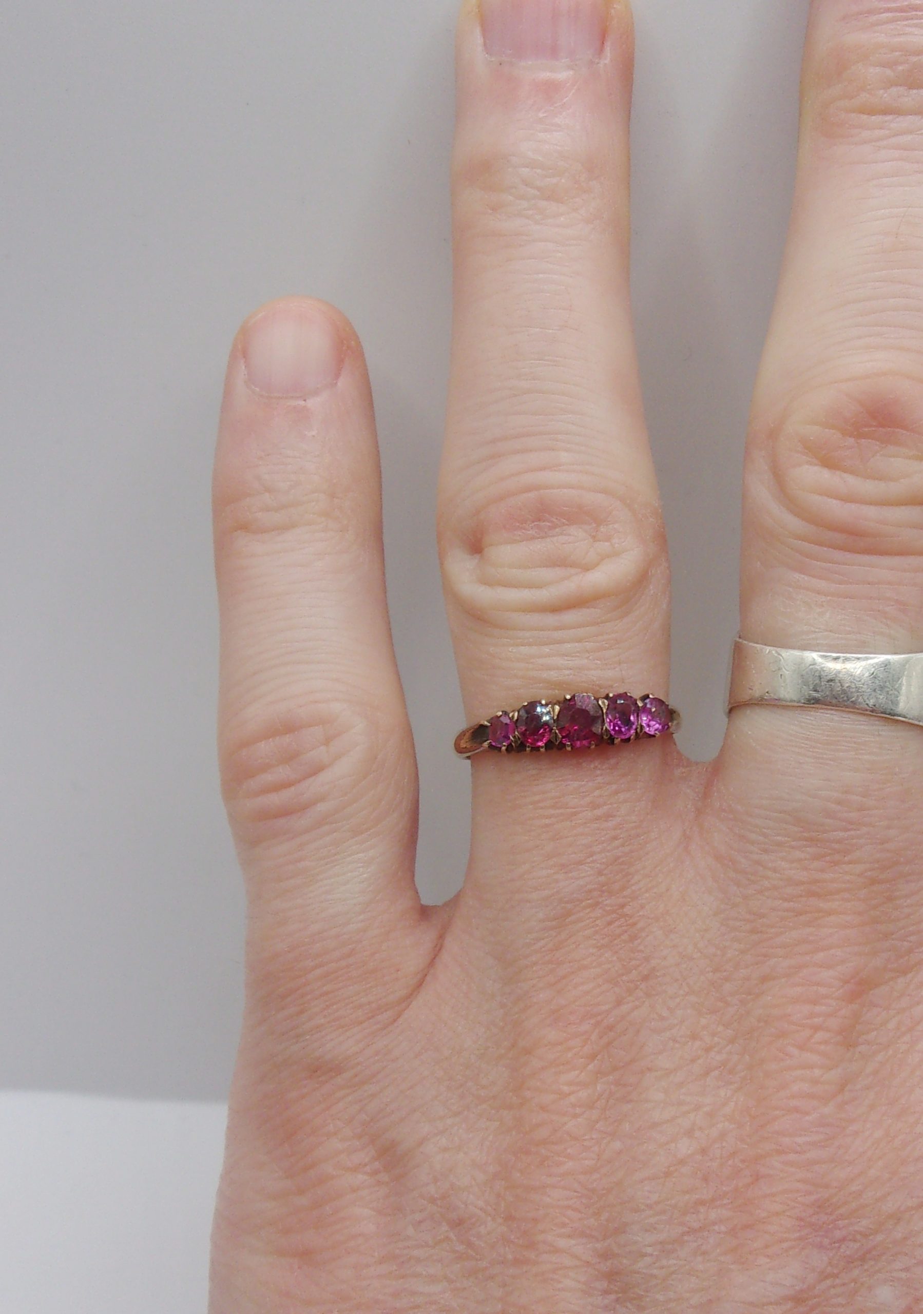 9ct Rose Gold Five Stone Ruby Ring UK Size P+ US 7 ¾ - Image 5