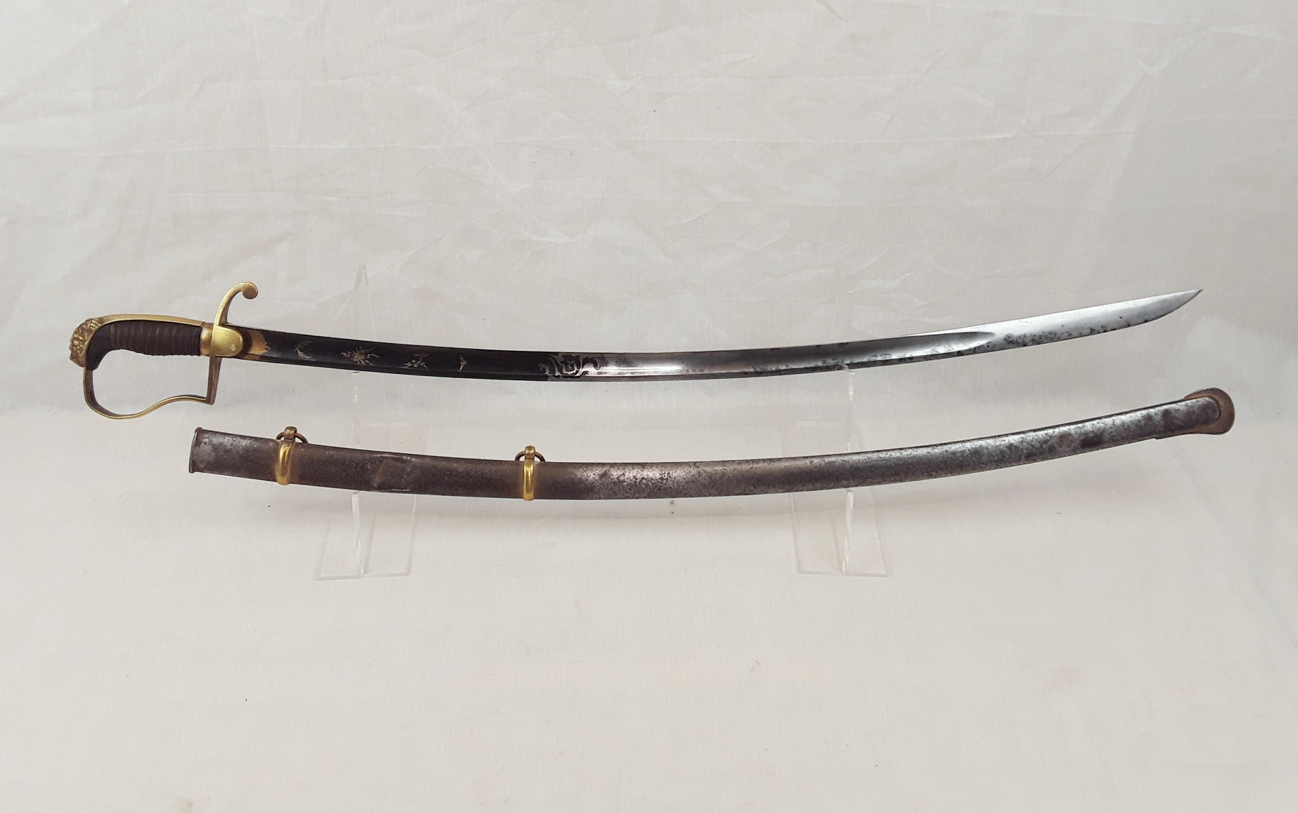 Circa 1800 Blue And Gilt Sabre With Its Scabbard