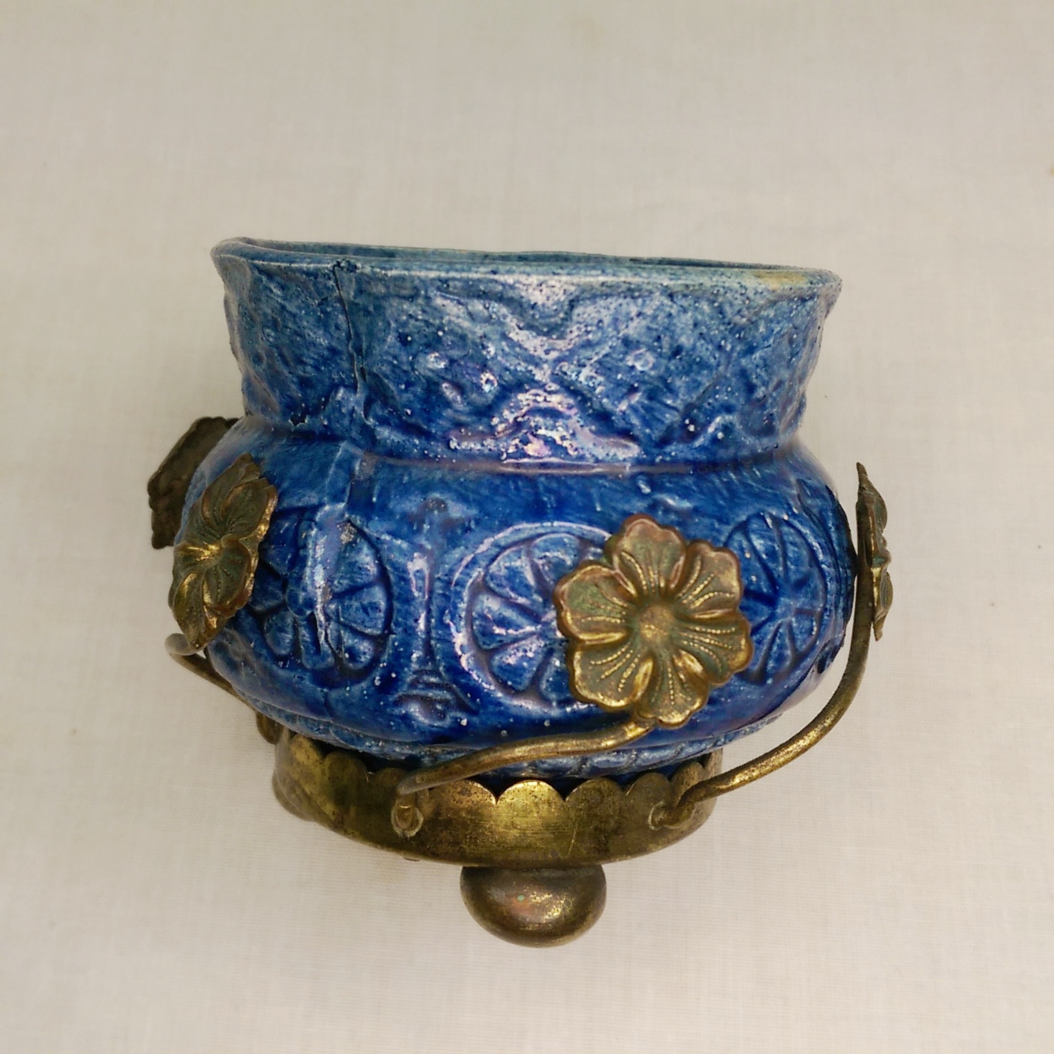 Pair of French Art Nouveau Blue Vases With Ormolu Surrounds c1910 - Image 6