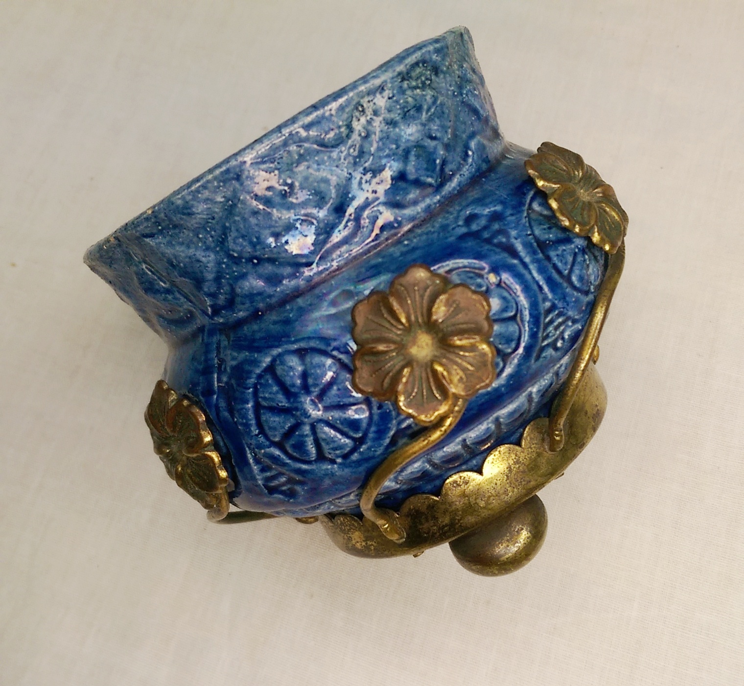 Pair of French Art Nouveau Blue Vases With Ormolu Surrounds c1910 - Image 7