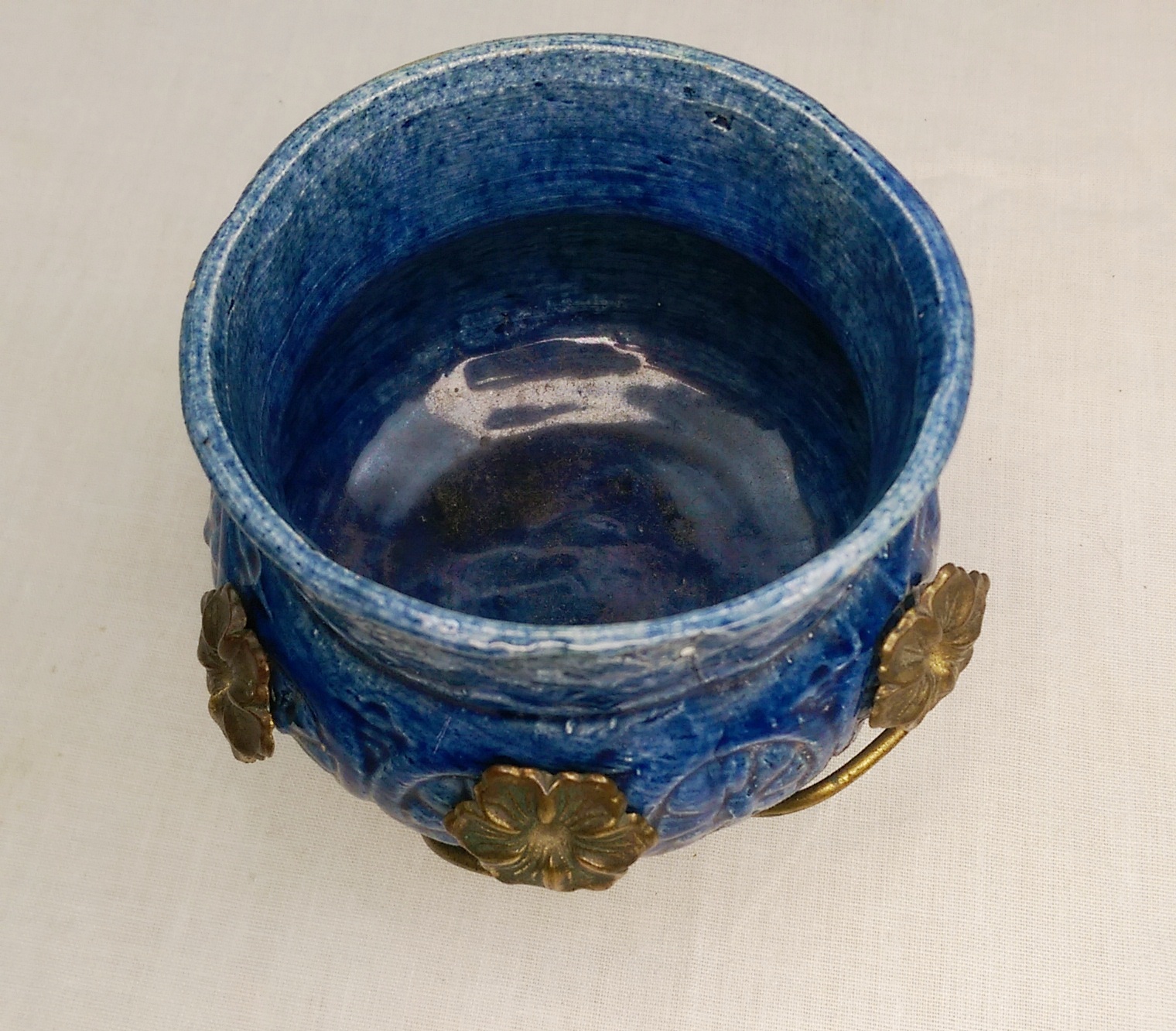 Pair of French Art Nouveau Blue Vases With Ormolu Surrounds c1910 - Image 8