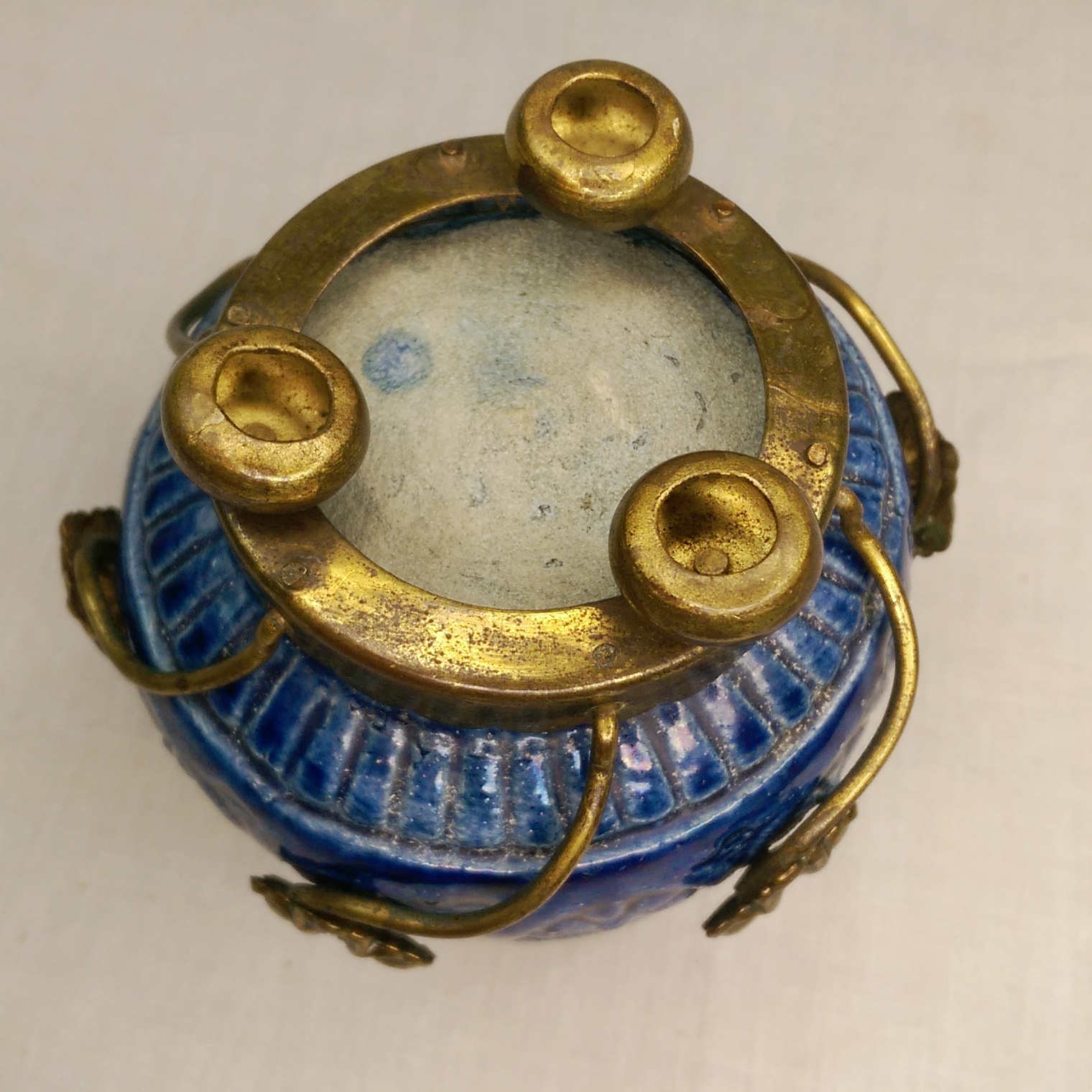 Pair of French Art Nouveau Blue Vases With Ormolu Surrounds c1910 - Image 9