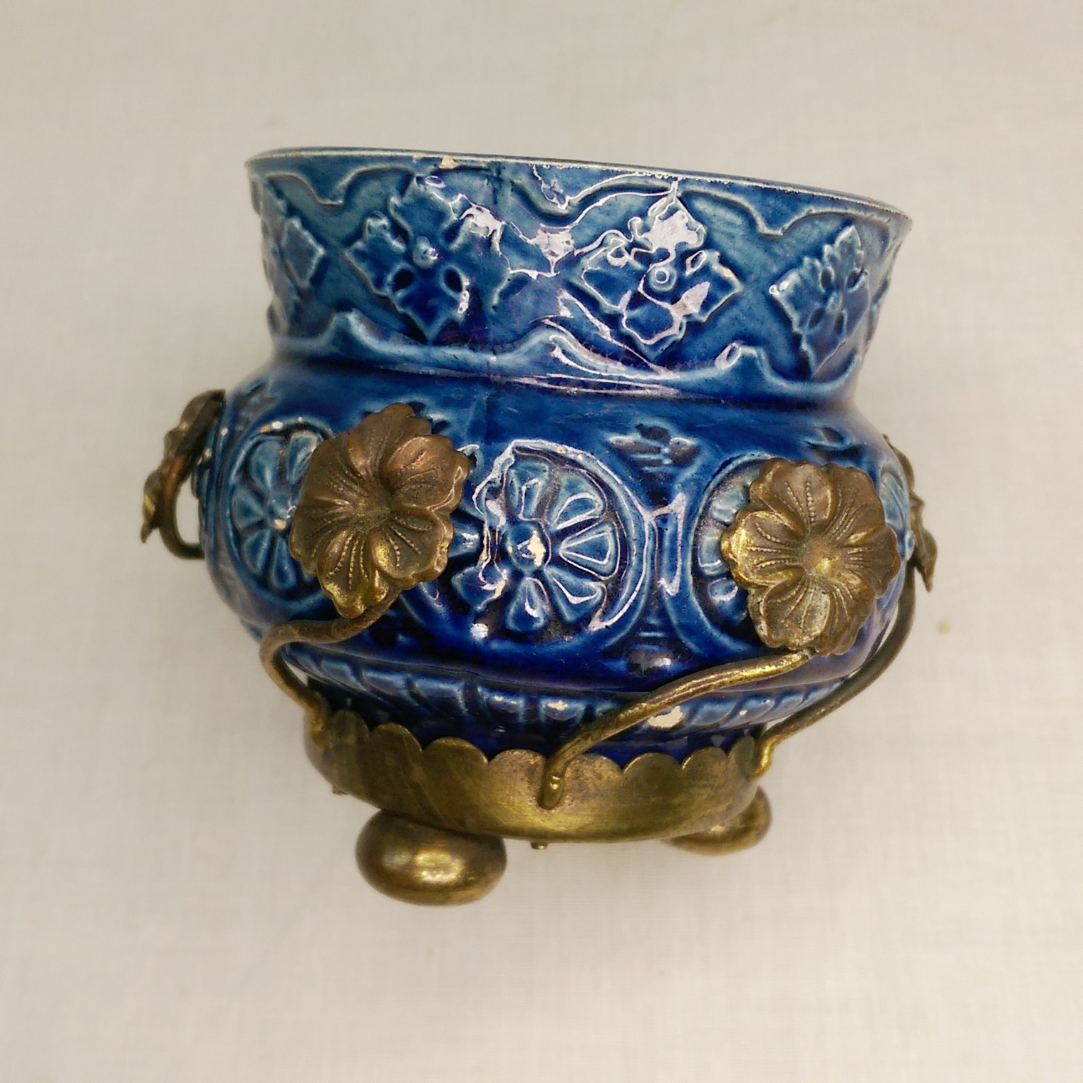 Pair of French Art Nouveau Blue Vases With Ormolu Surrounds c1910 - Image 11