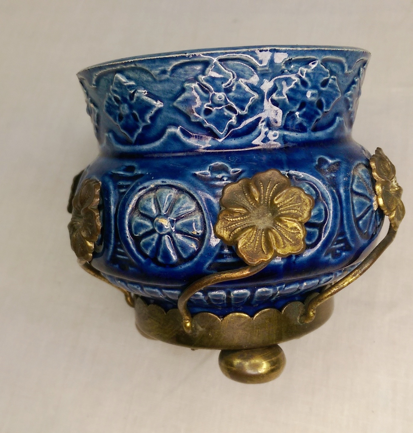 Pair of French Art Nouveau Blue Vases With Ormolu Surrounds c1910 - Image 12