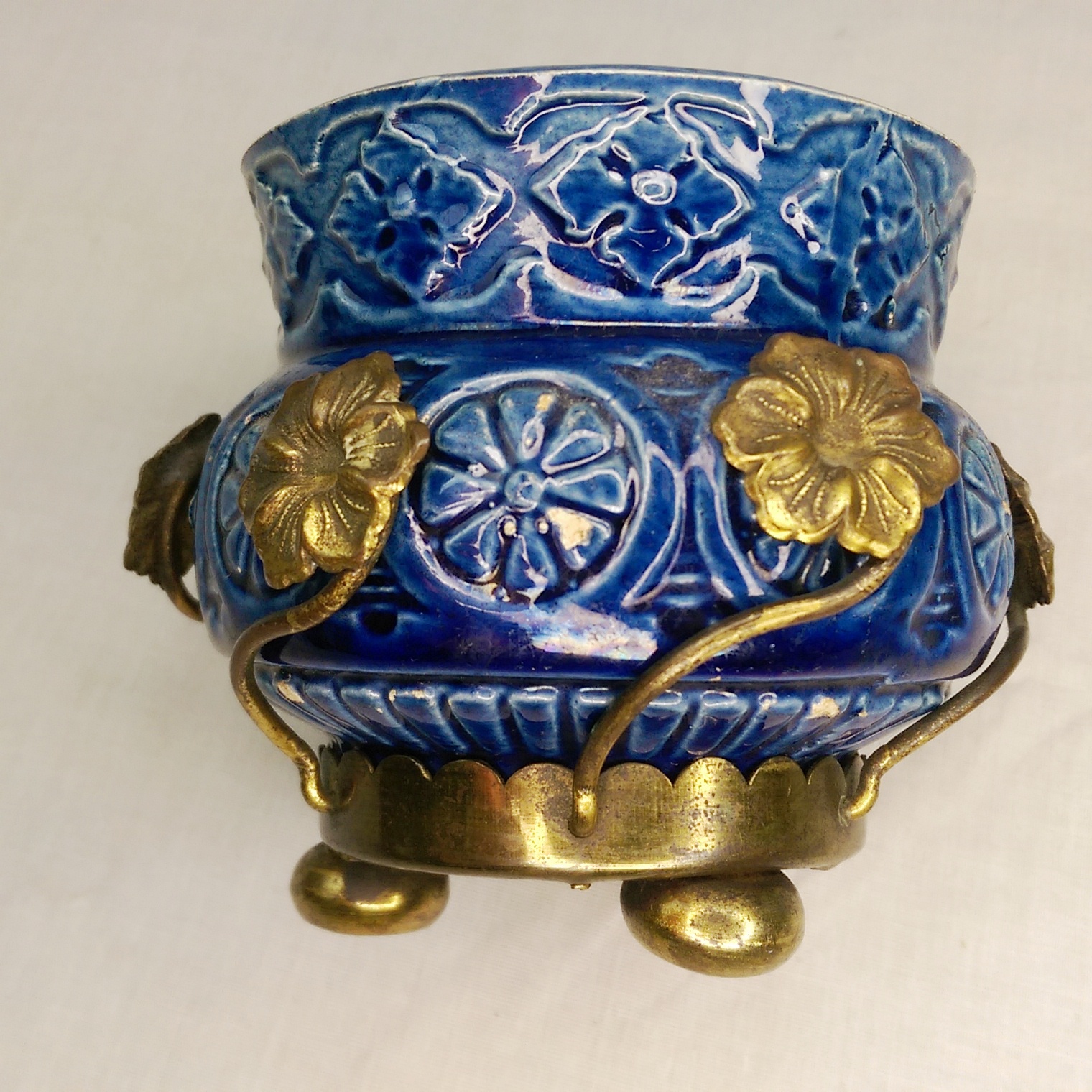 Pair of French Art Nouveau Blue Vases With Ormolu Surrounds c1910 - Image 13