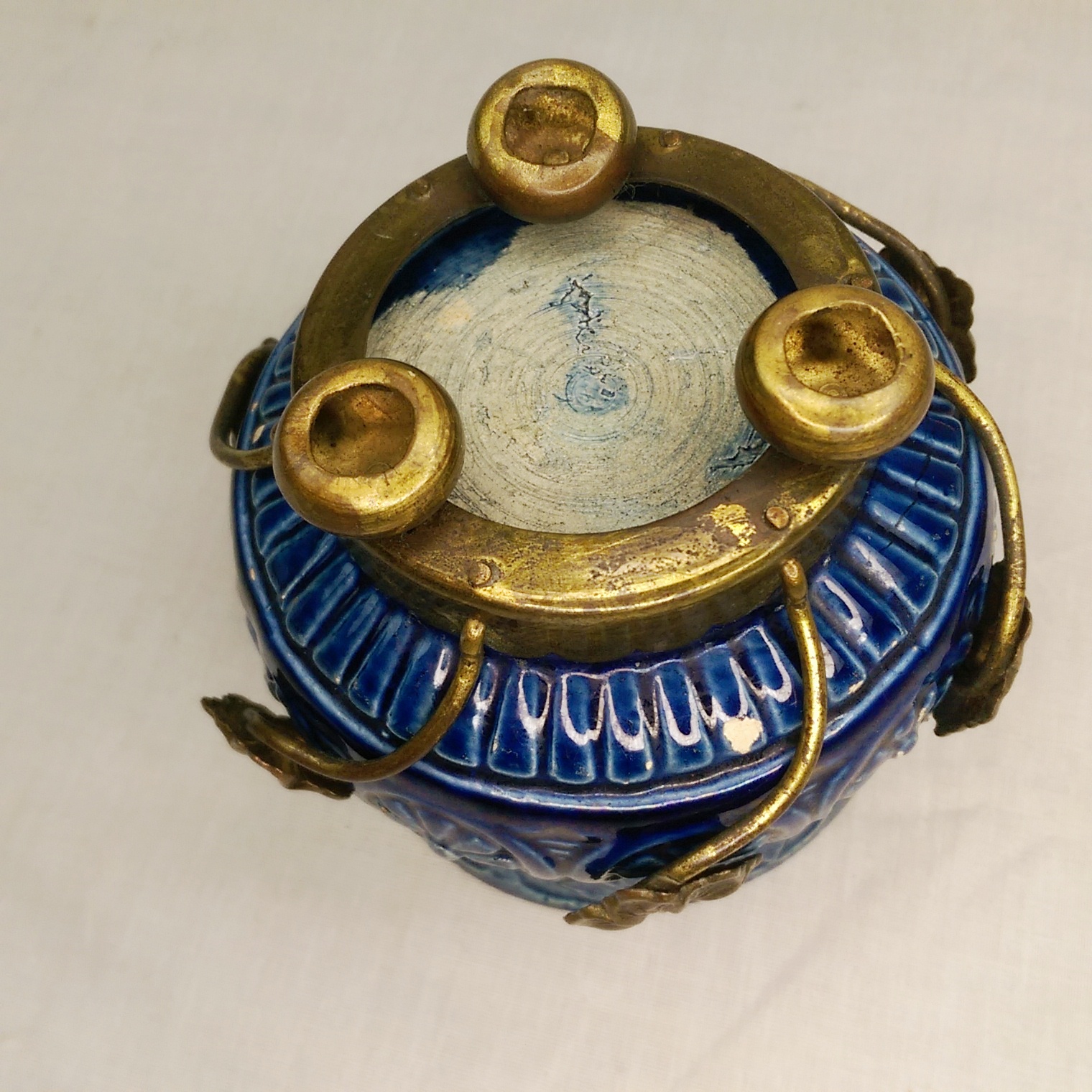Pair of French Art Nouveau Blue Vases With Ormolu Surrounds c1910 - Image 14