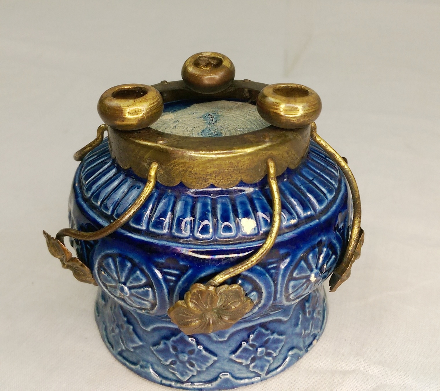 Pair of French Art Nouveau Blue Vases With Ormolu Surrounds c1910 - Image 15