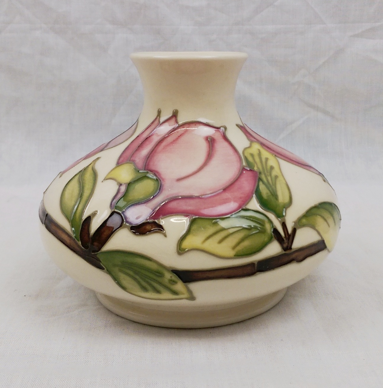 Moorcroft Hibiscus Pattern Squat Vase c1992 - Image 2