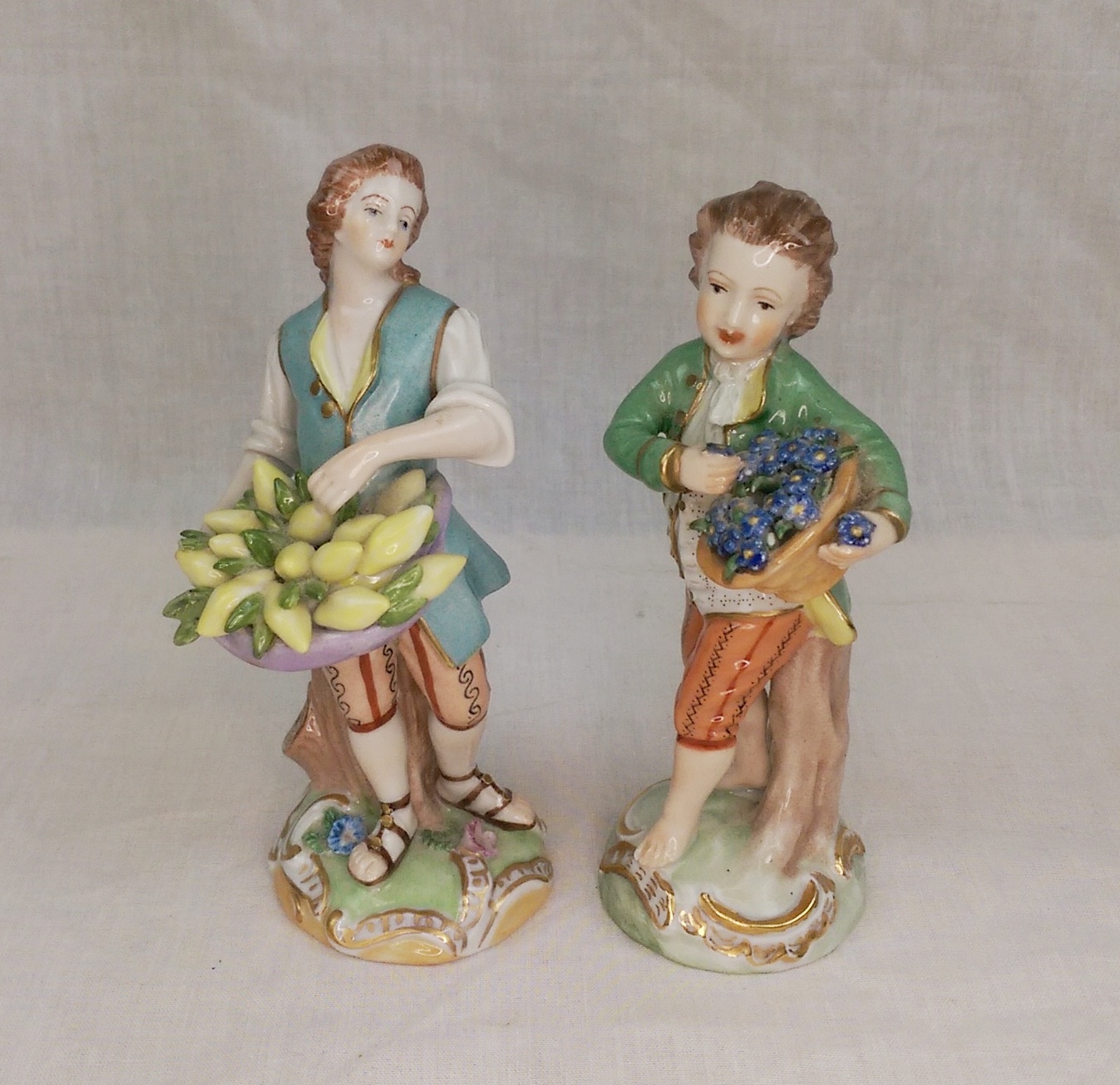 c1910 Carl Thieme Dresden Porcelain Fruit And Flower Seller Figurines