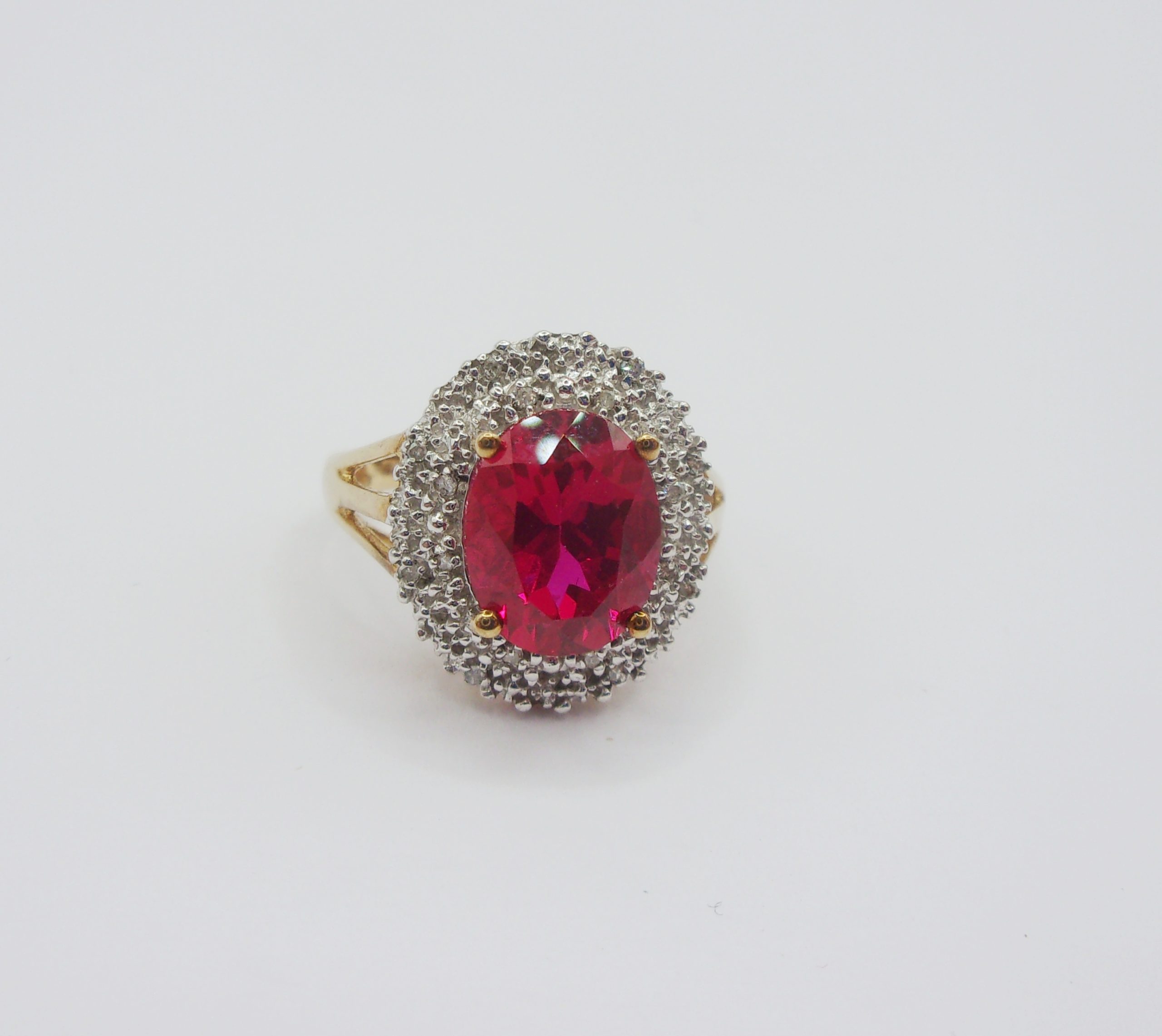 9ct Yellow Gold, Platinum, Ruby & Diamond Cluster Ring UK Size M US 6 - Image 2