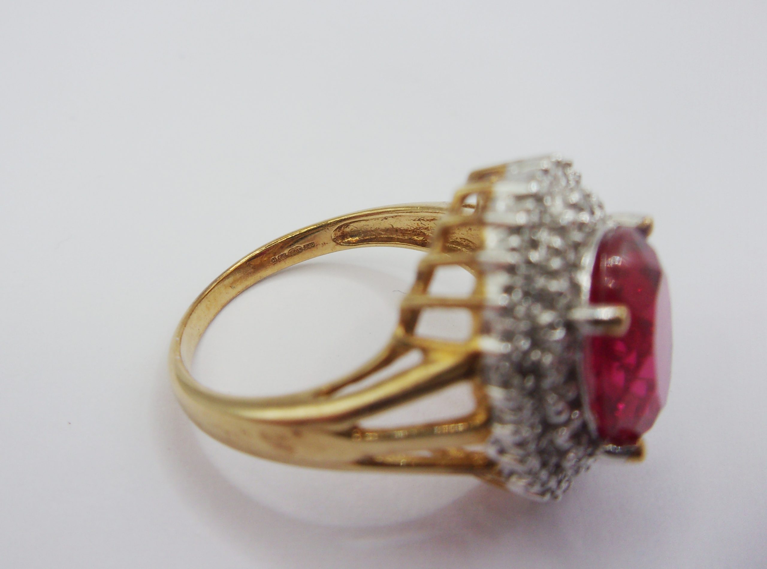 9ct Yellow Gold, Platinum, Ruby & Diamond Cluster Ring UK Size M US 6 - Image 4