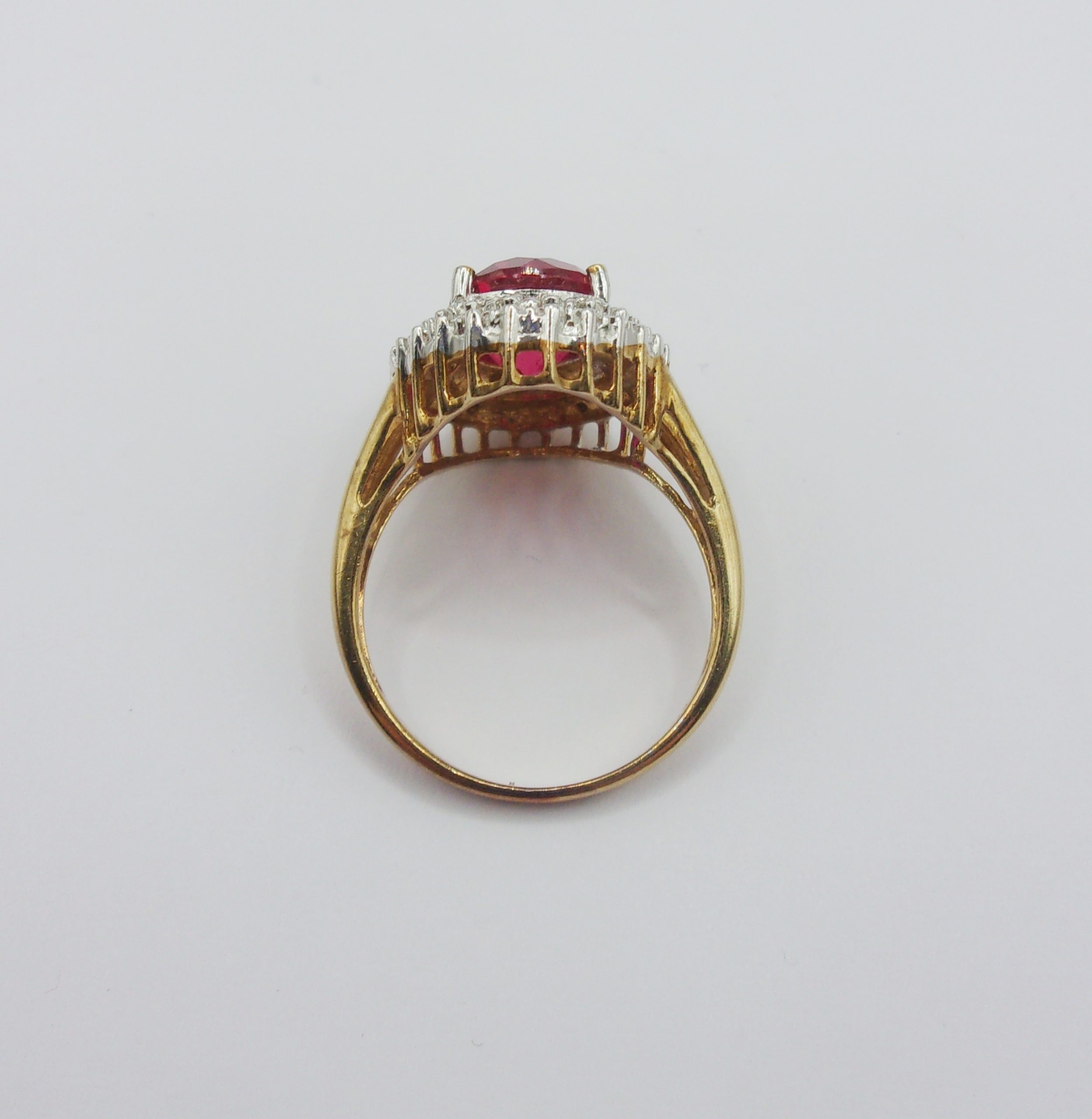 9ct Yellow Gold, Platinum, Ruby & Diamond Cluster Ring UK Size M US 6 - Image 5