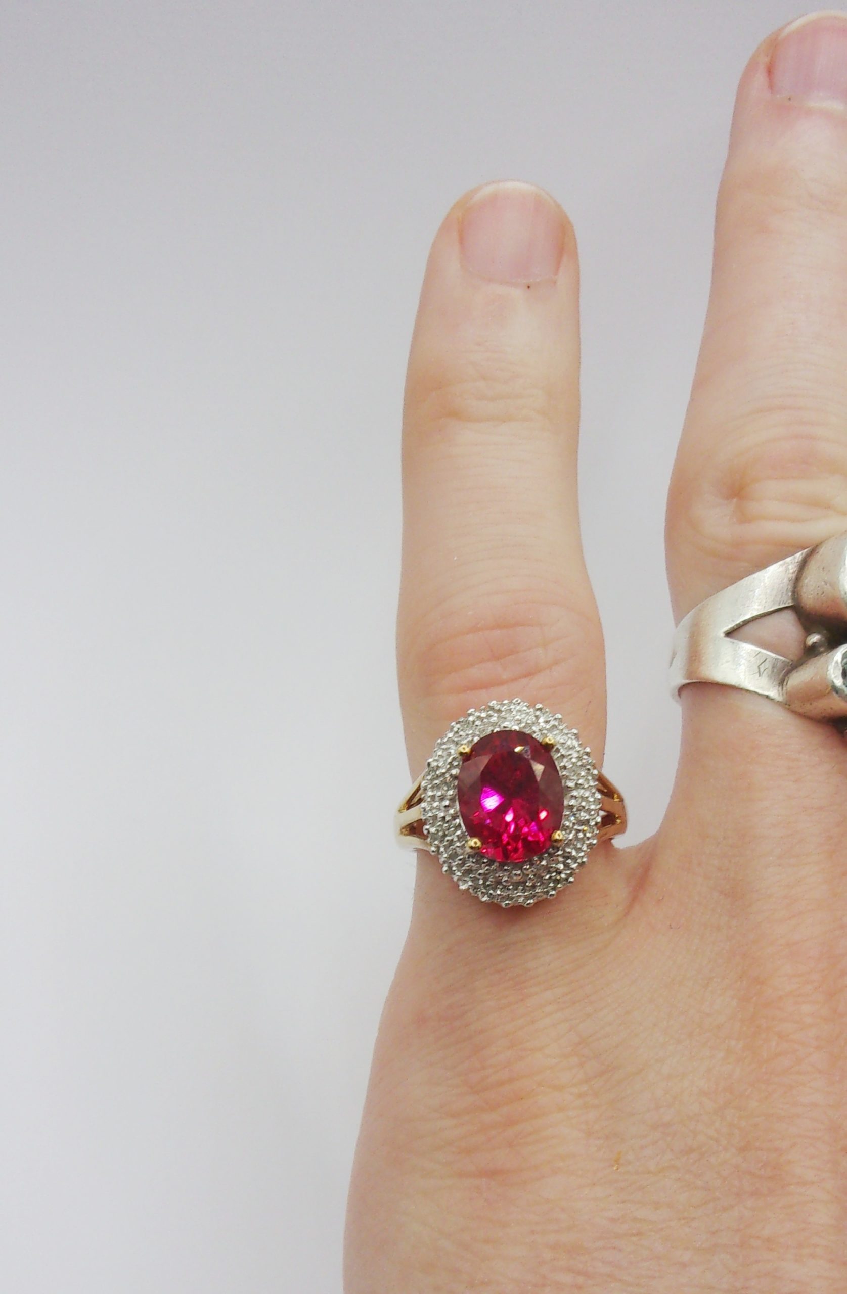 9ct Yellow Gold, Platinum, Ruby & Diamond Cluster Ring UK Size M US 6 - Image 6
