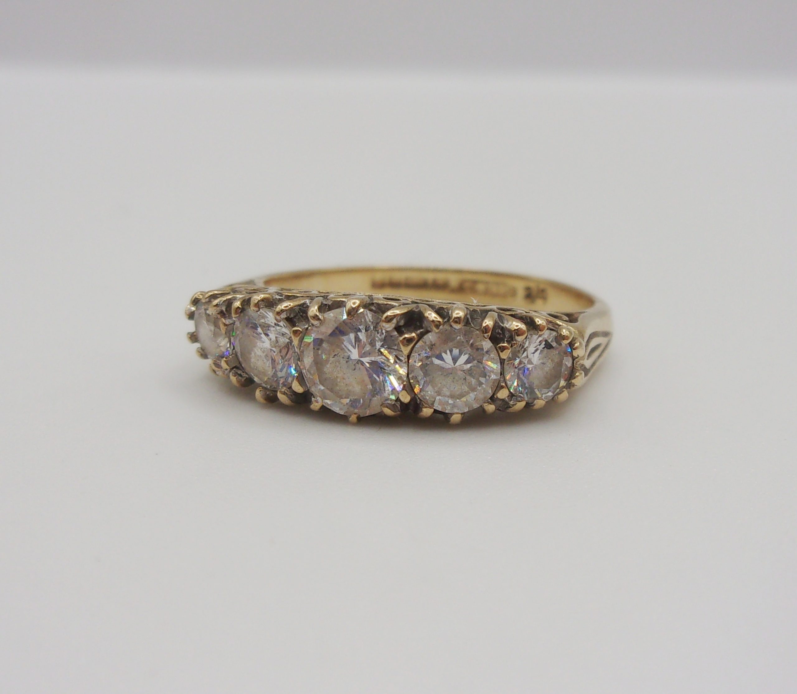 9ct Yellow Gold Five Stone Cubic Zirconia Ring UK Size M+ US 6 ¼
