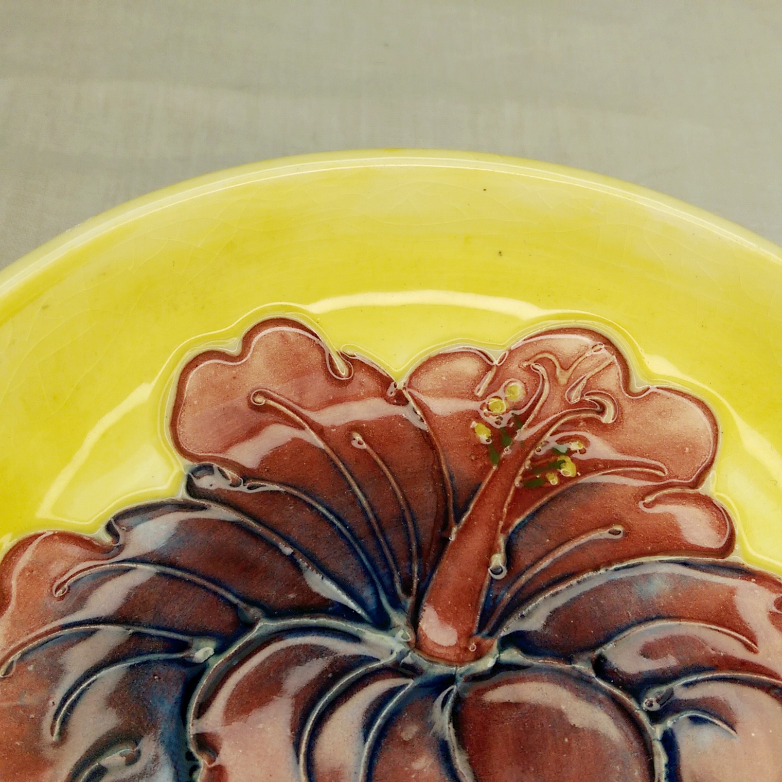 Moorcroft Yellow Hibiscus Pattern Small Shallow Footed Bowl - Image 2